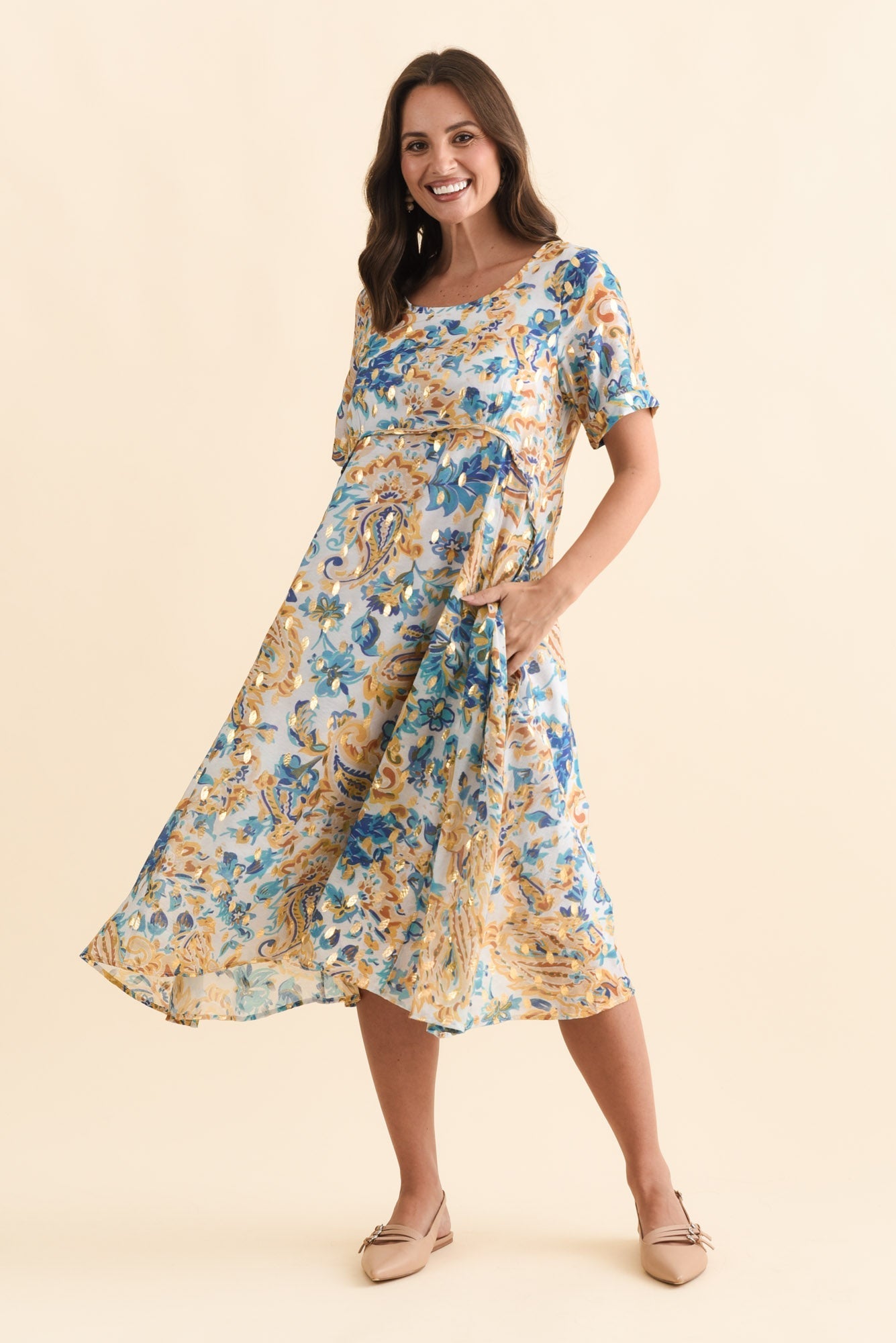 Darling Blue Paisley Foil Crescent Dress