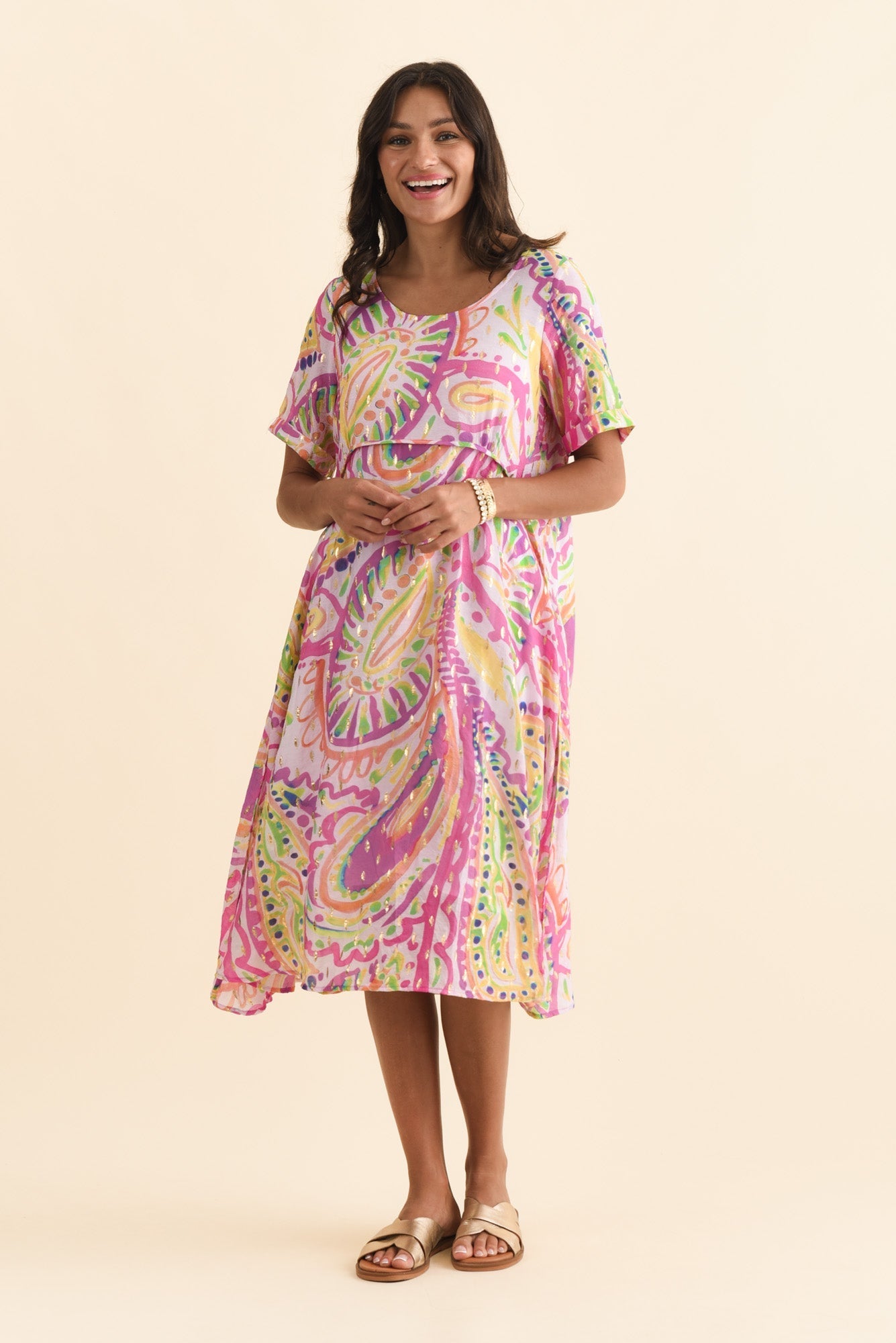 Darling Pink Abstract Foil Crescent Dress
