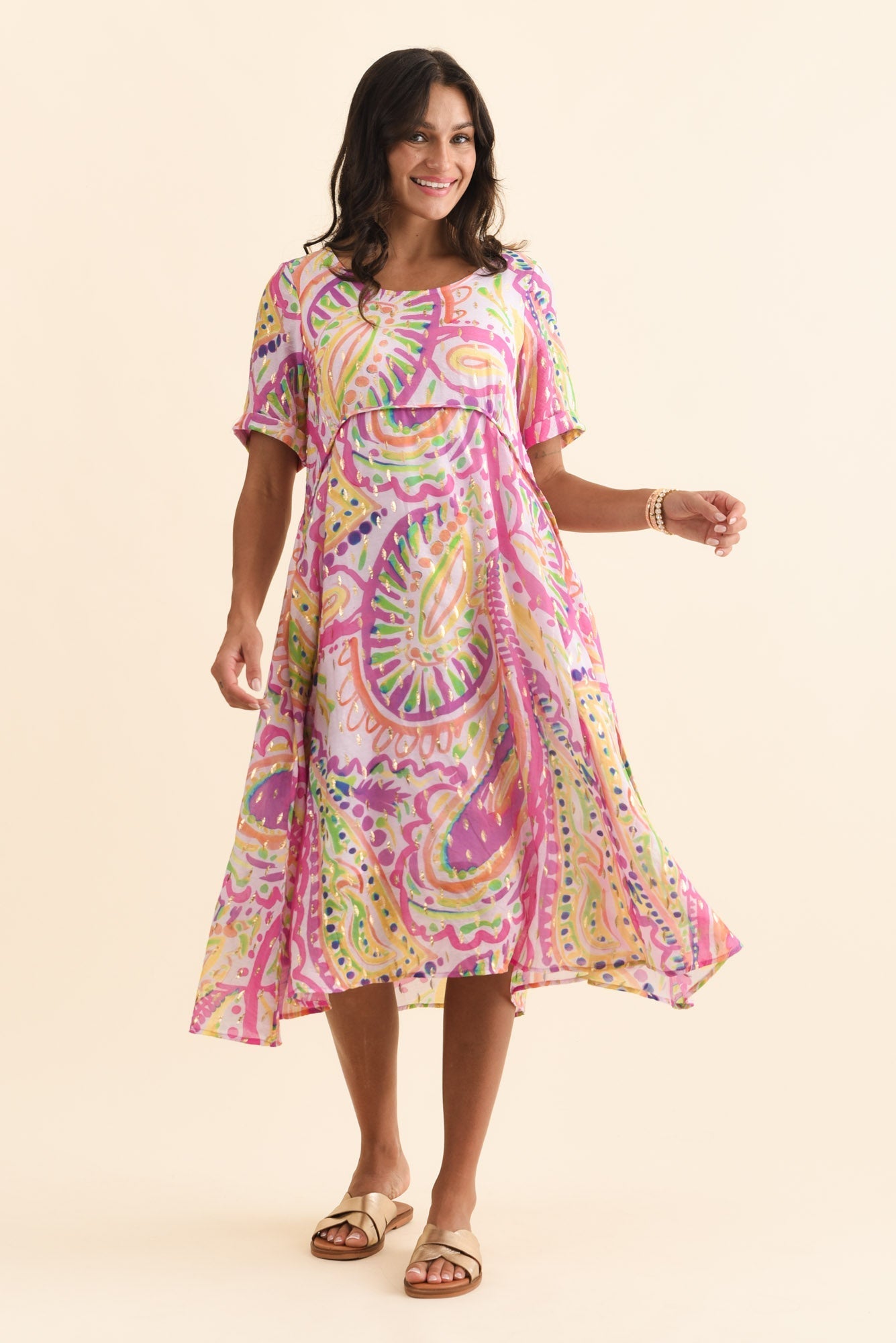Darling Pink Abstract Foil Crescent Dress