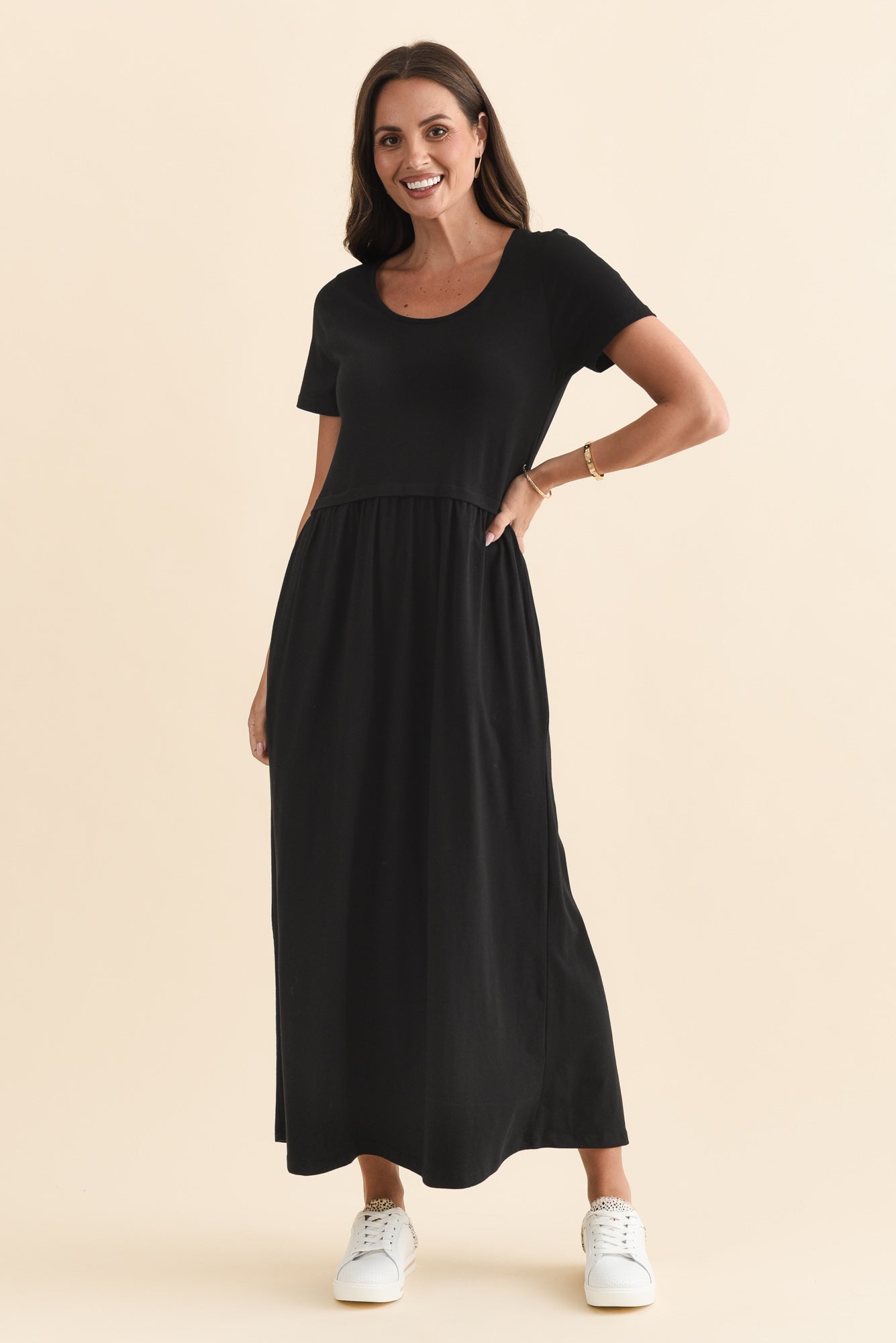 Deidra Black Cotton Pocket Dress