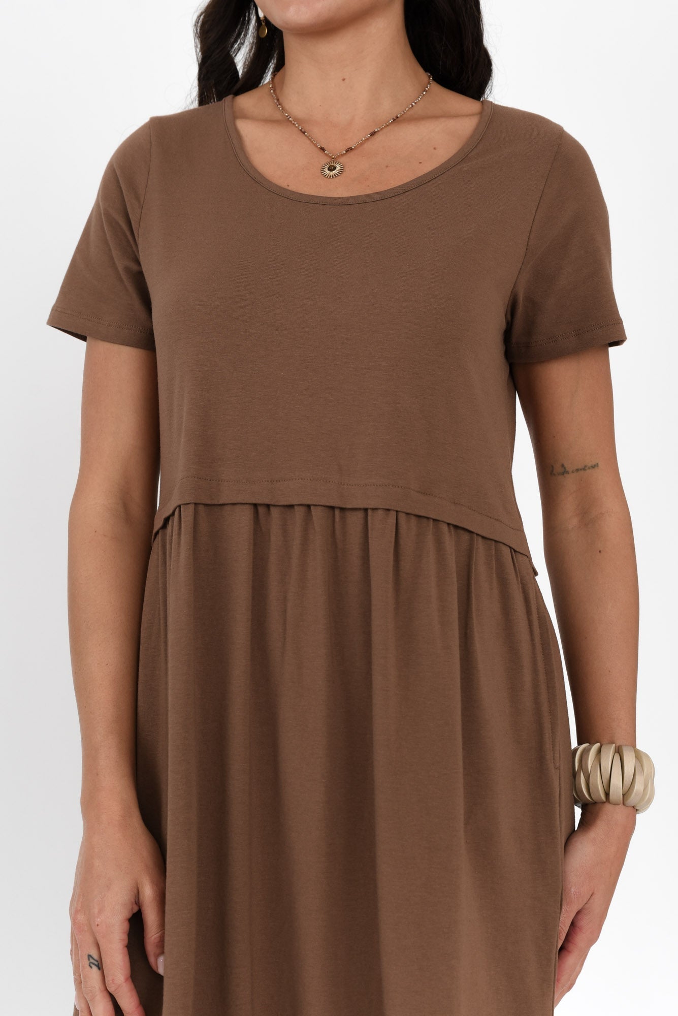 Deidra Chocolate Cotton Pocket Dress