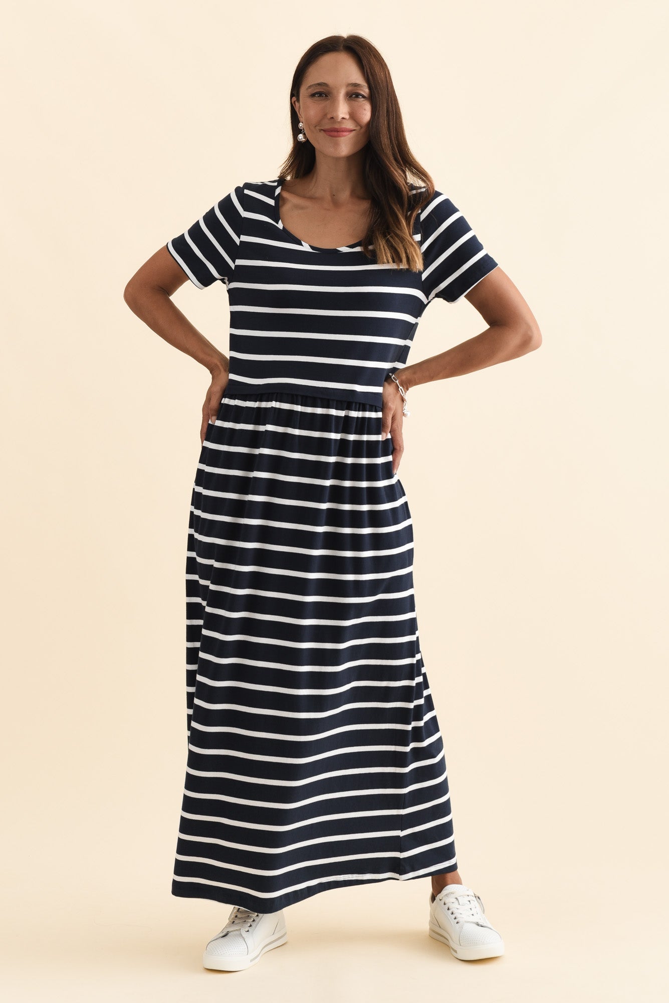 Deidra Navy Stripe Cotton Pocket Dress