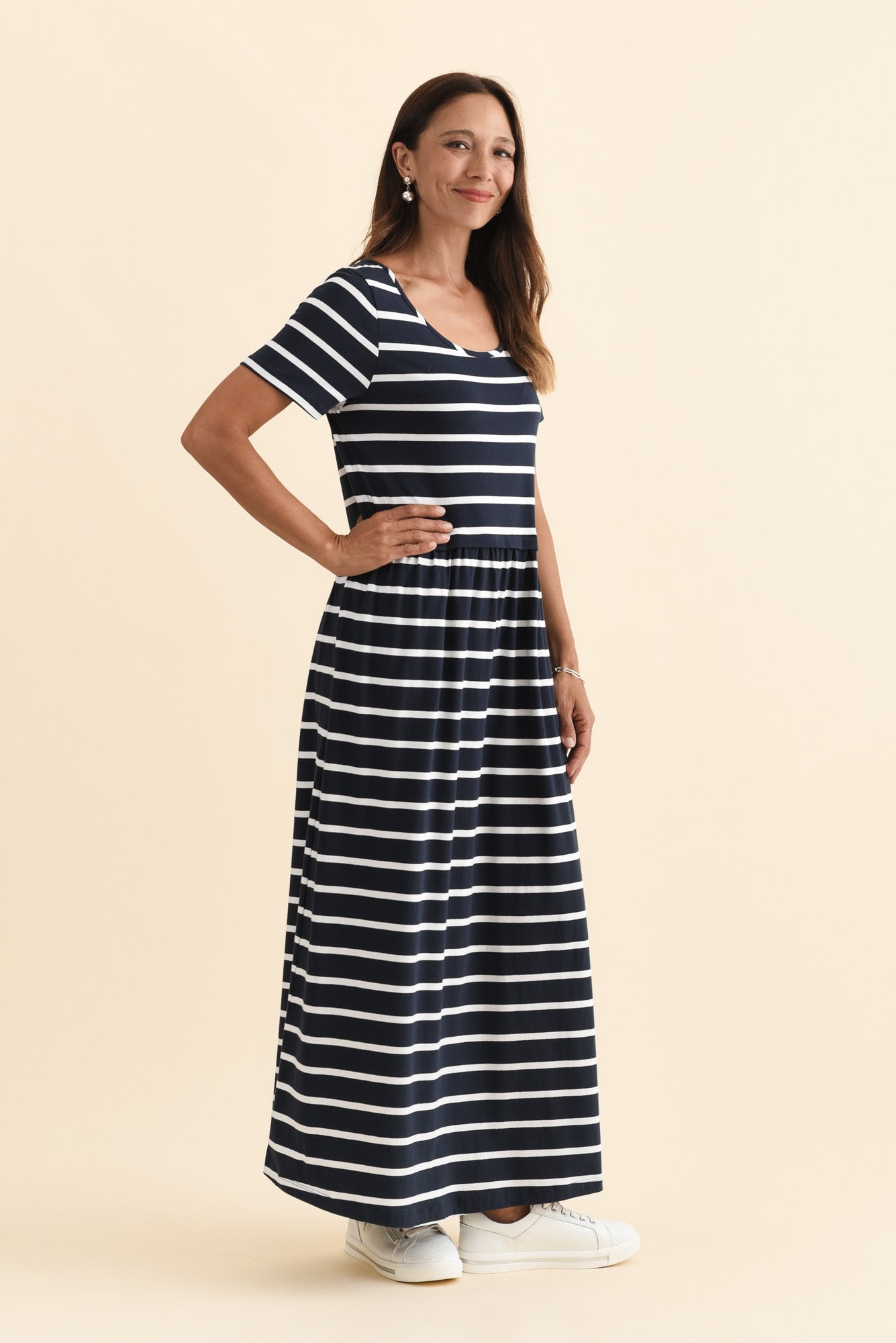 Deidra Navy Stripe Cotton Pocket Dress