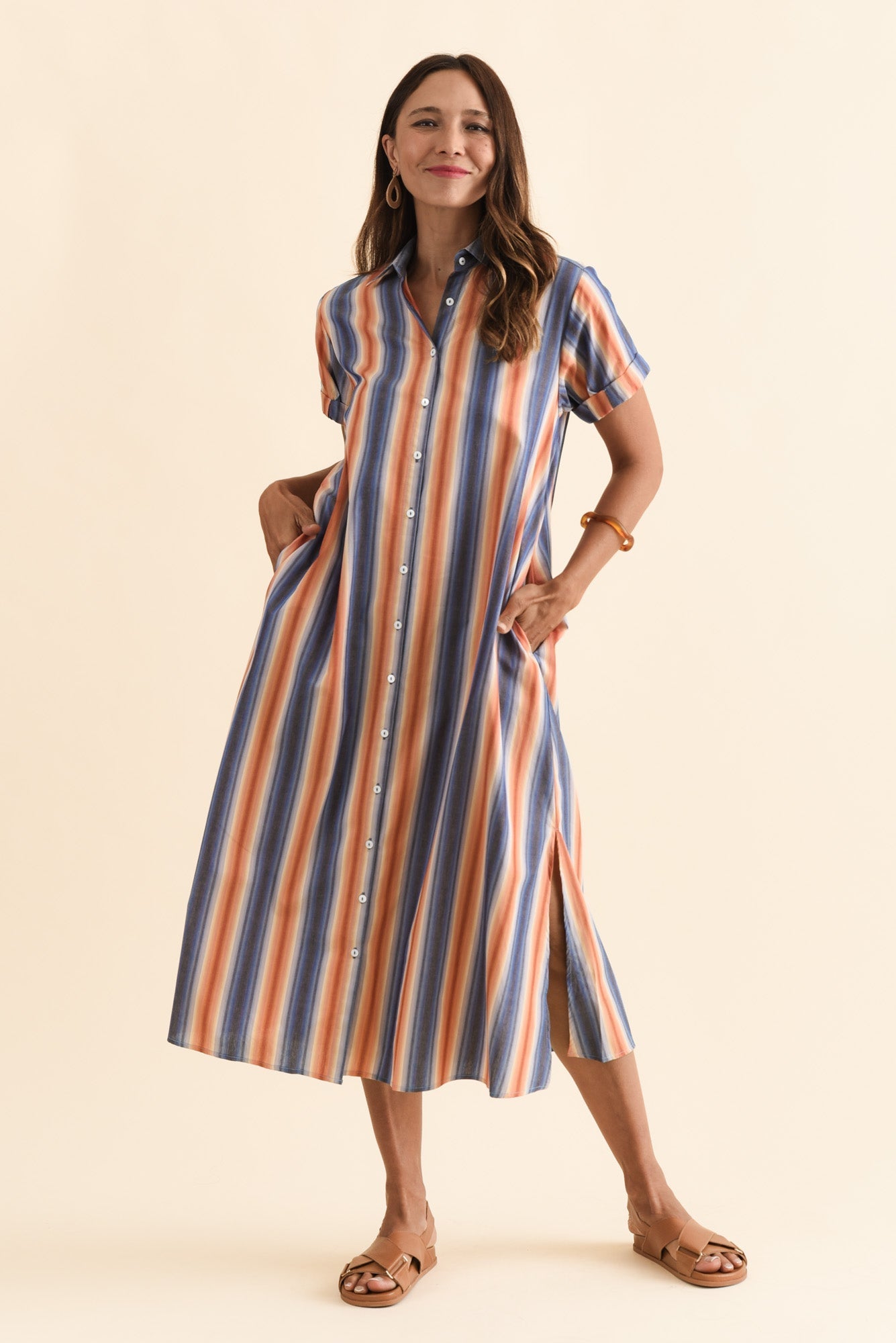 Deirdre Blue Stripe Cotton Tie Dress