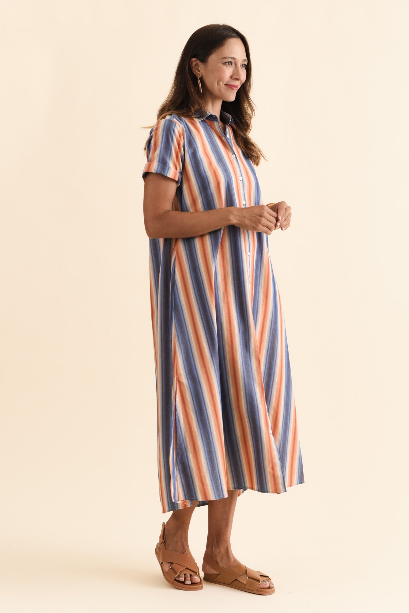 Deirdre Blue Stripe Cotton Tie Dress