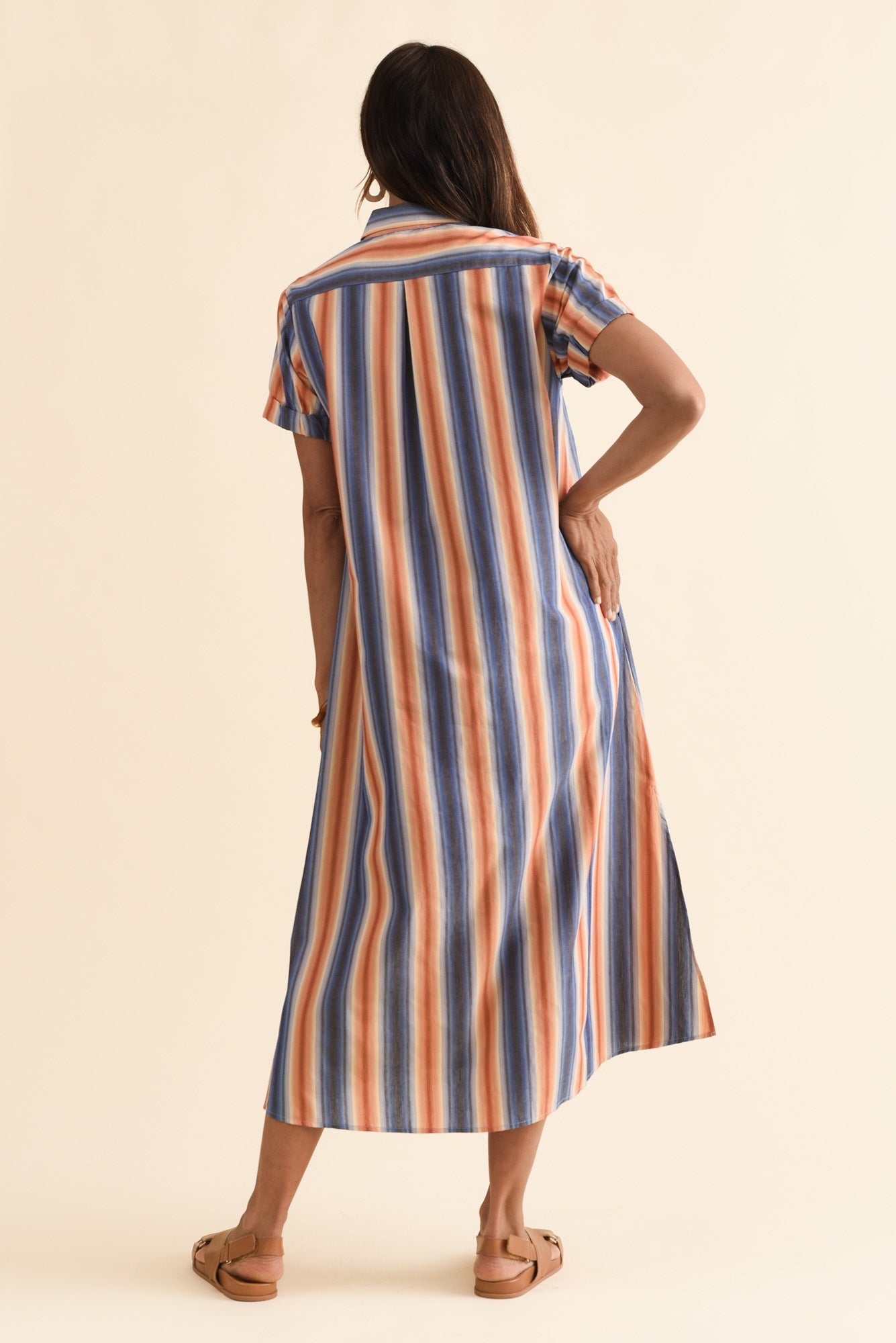 Deirdre Blue Stripe Cotton Tie Dress