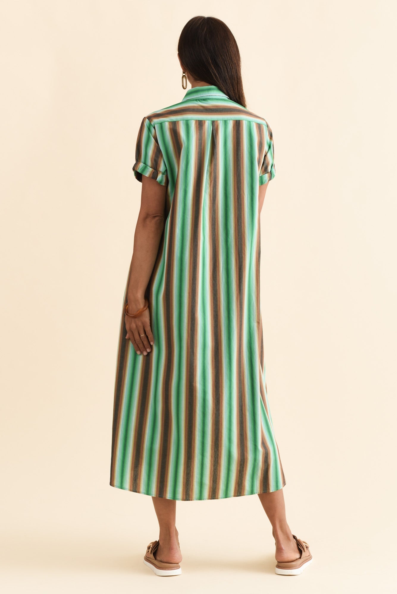 Deirdre Green Stripe Cotton Tie Dress