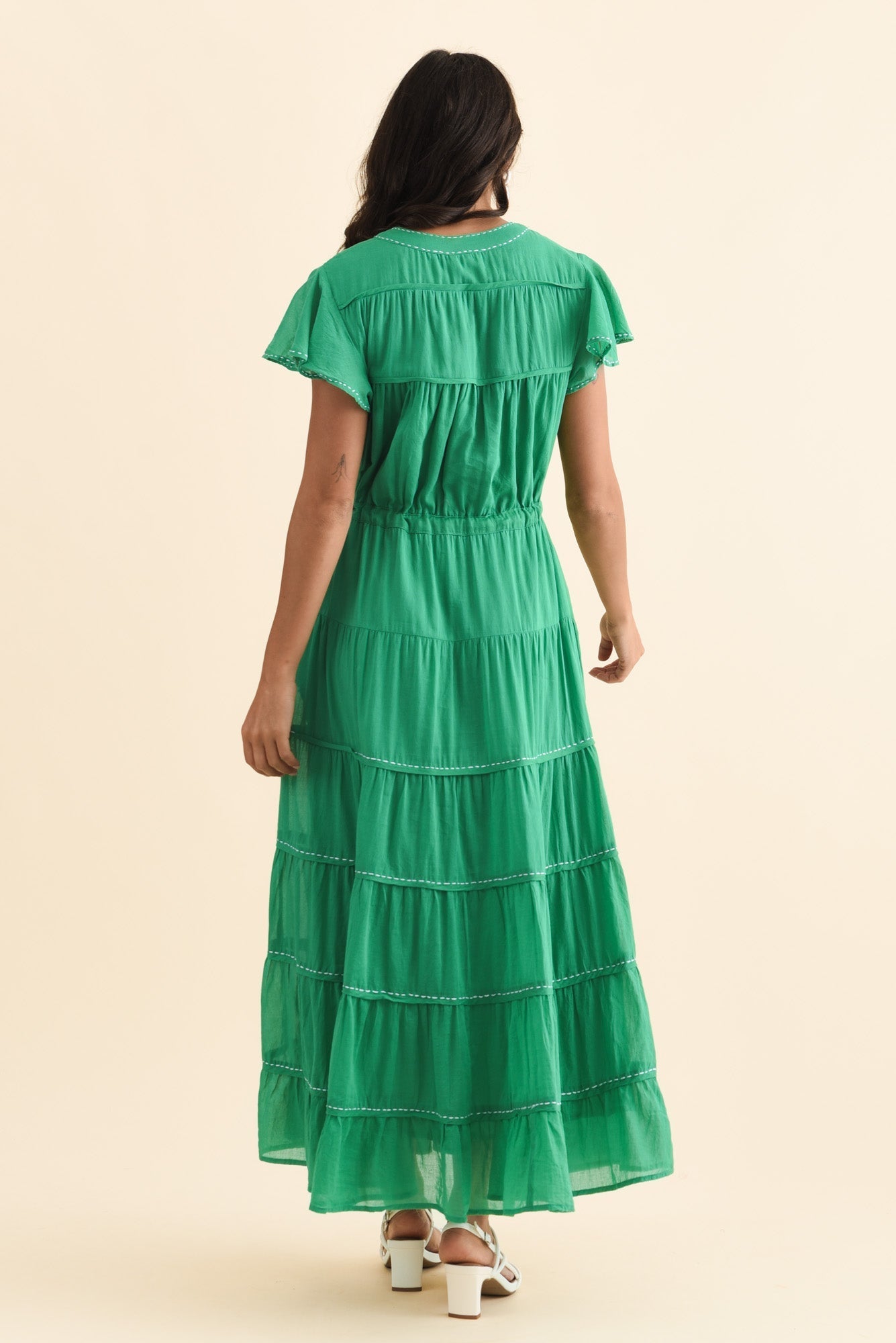 Delilah Green Cotton Tier Dress