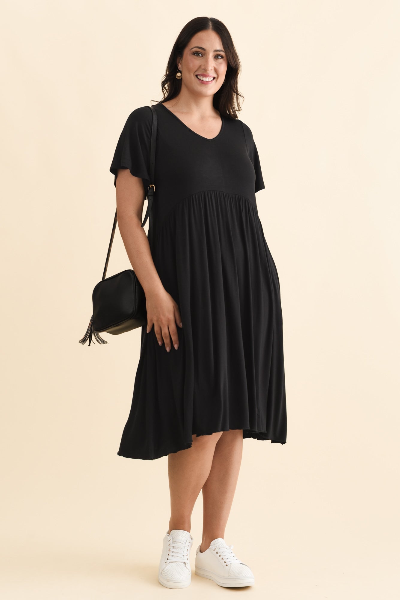 Donna Black Gathered Dress