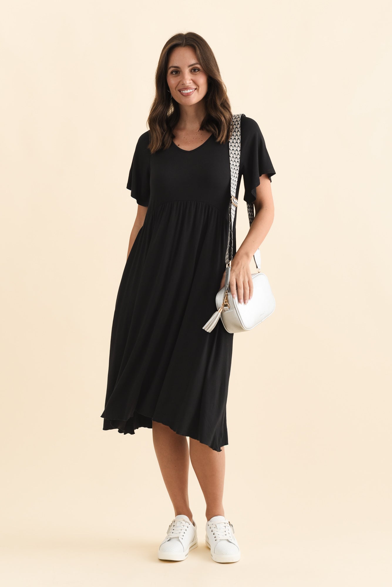 Donna Black Gathered Dress