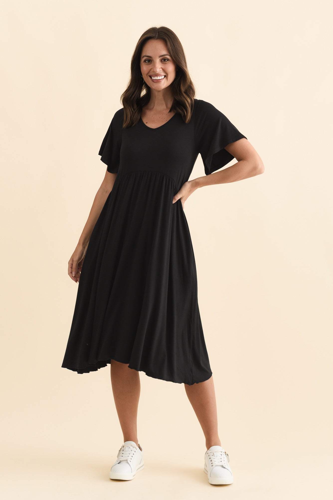 Donna Black Gathered Dress