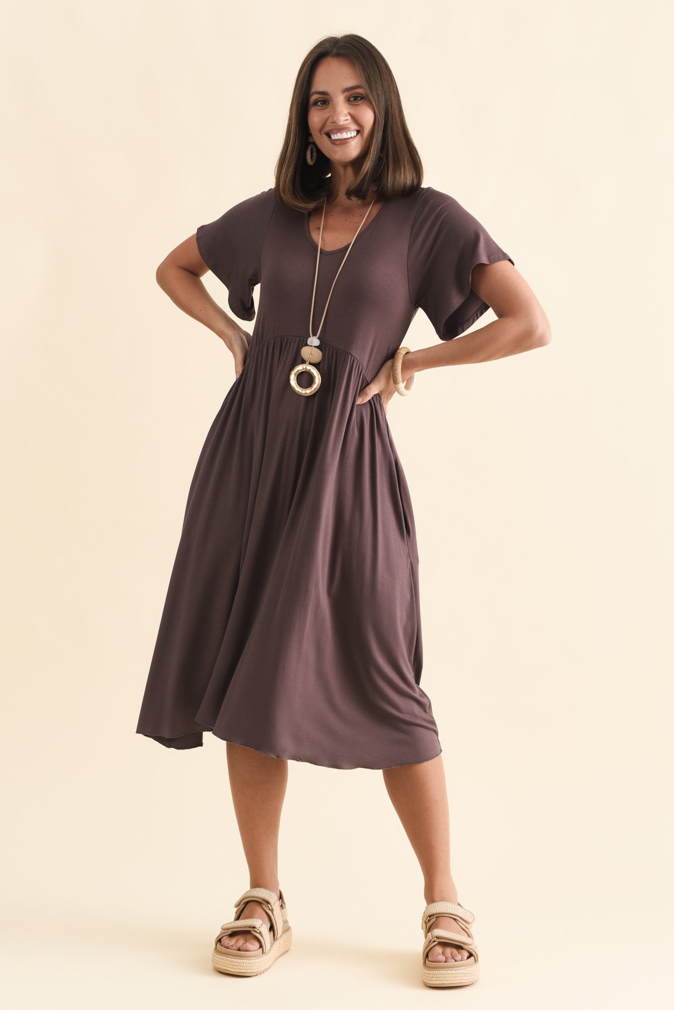 Donna Brown Gathered Dress