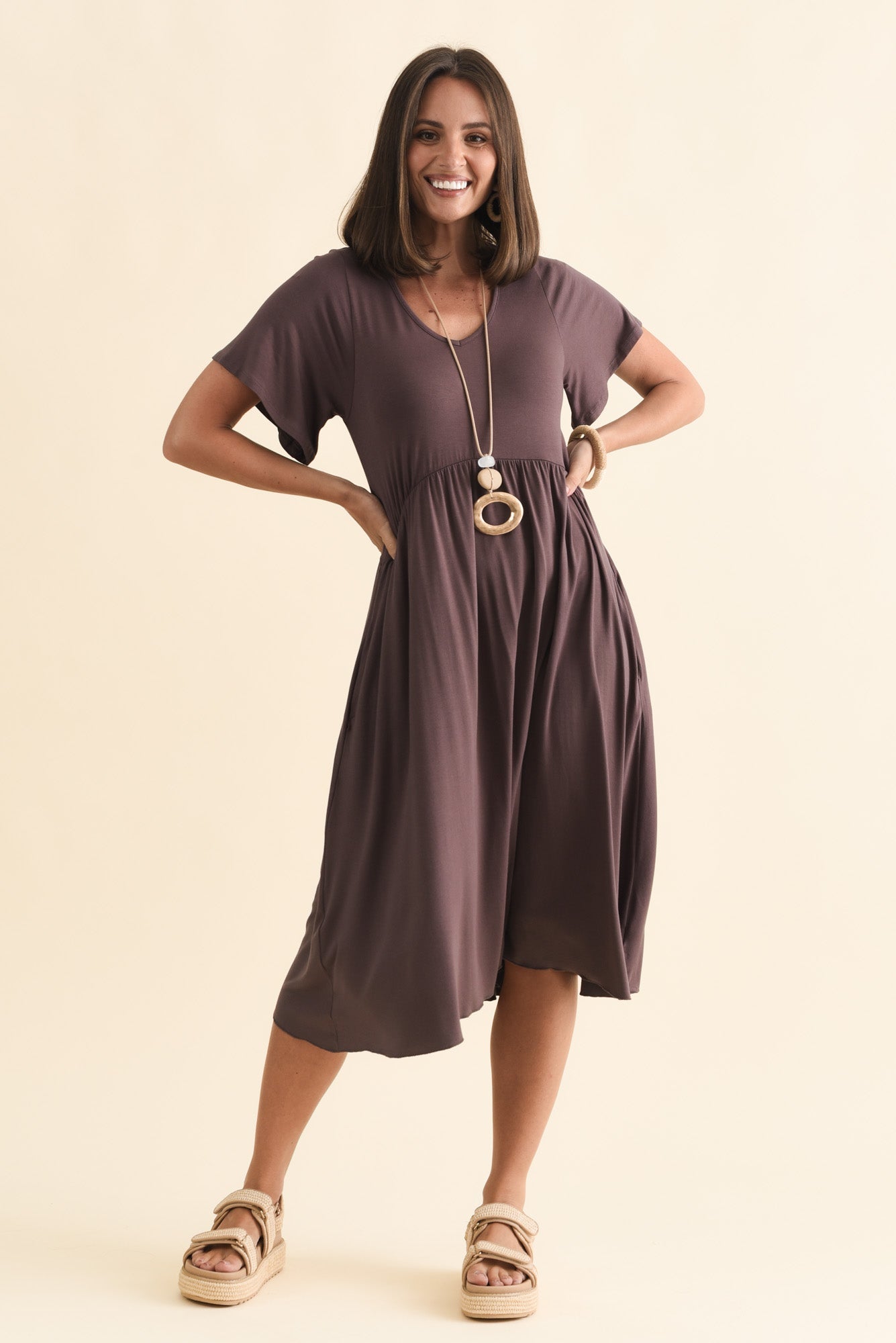 Donna Brown Gathered Dress