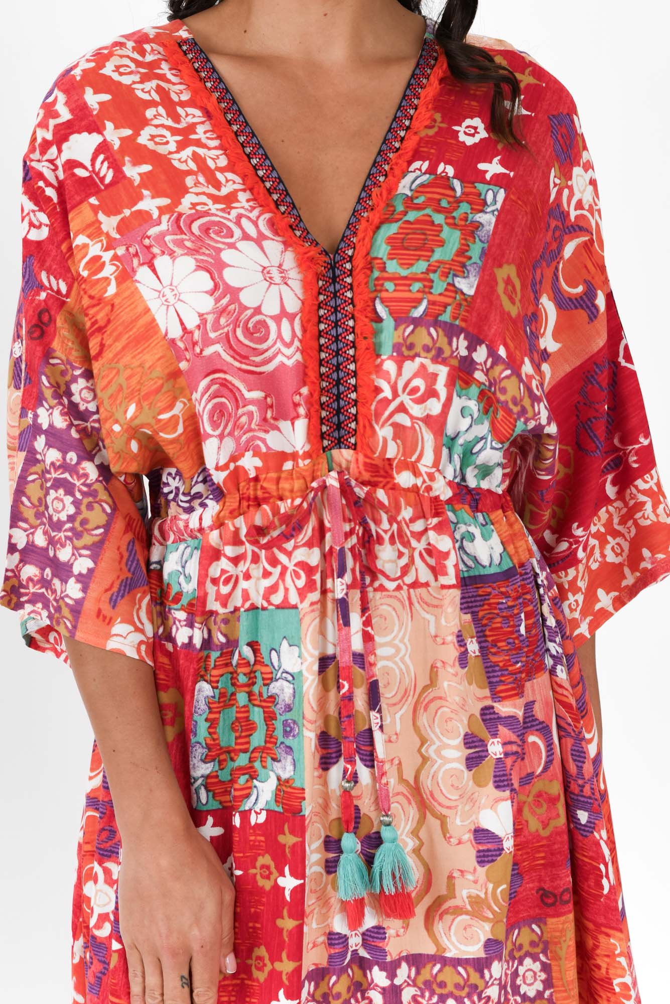 Dorothy Red Mosaic V Neck Dress