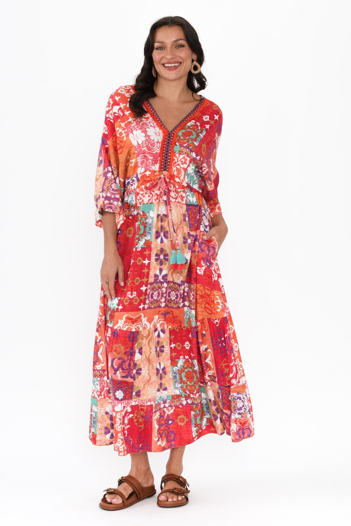 Dorothy Red Mosaic V Neck Dress