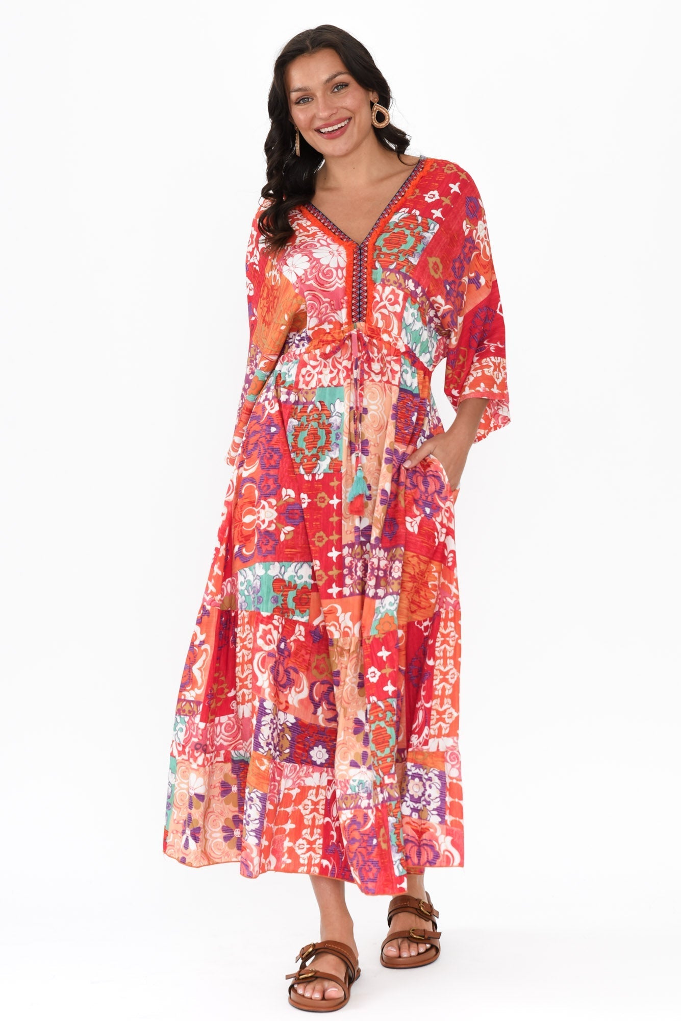 Dorothy Red Mosaic V Neck Dress