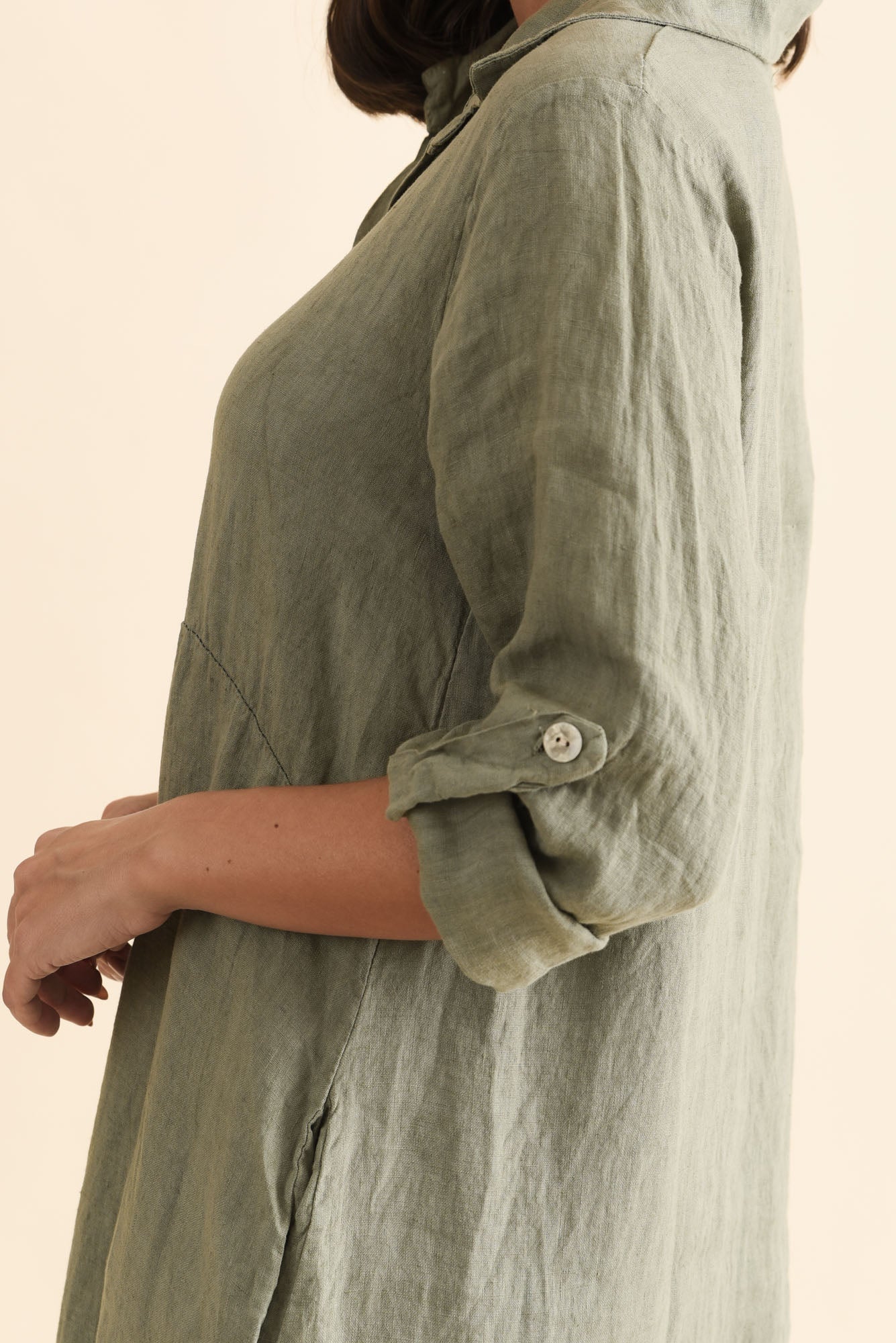 Elin Khaki Linen Shirt Dress