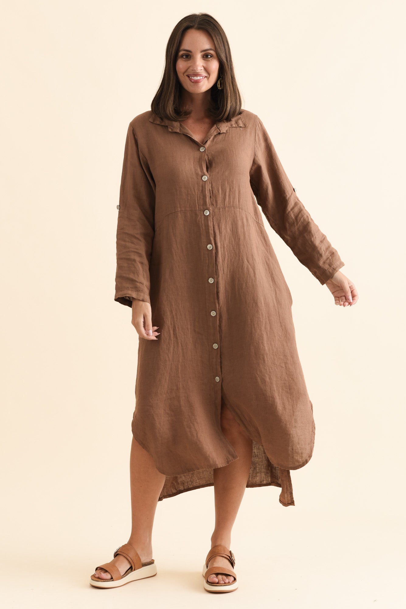 Elin Mocha Linen Shirt Dress