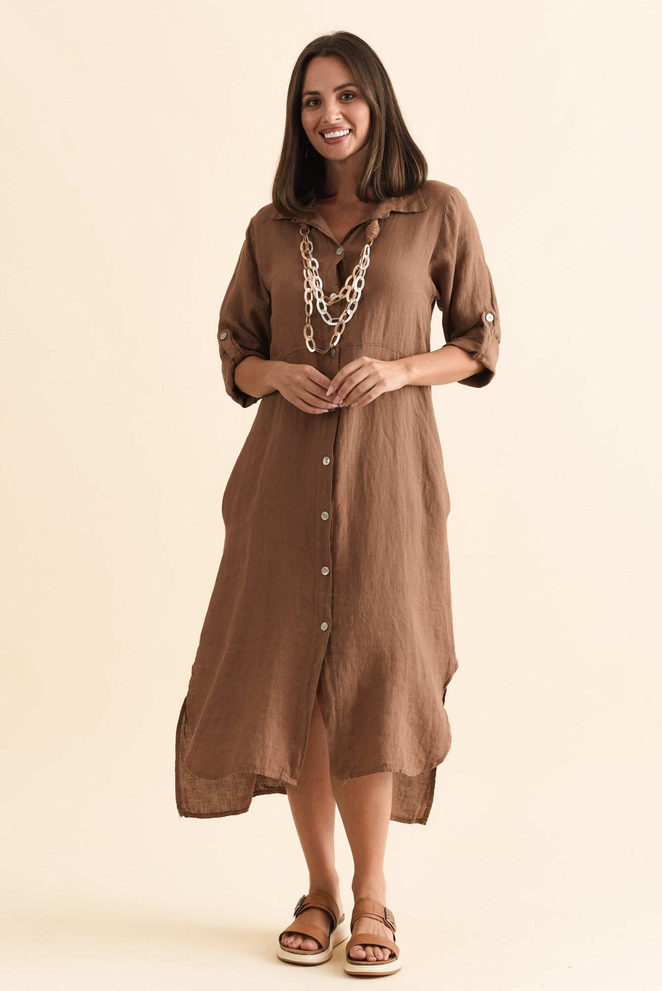 Elin Mocha Linen Shirt Dress