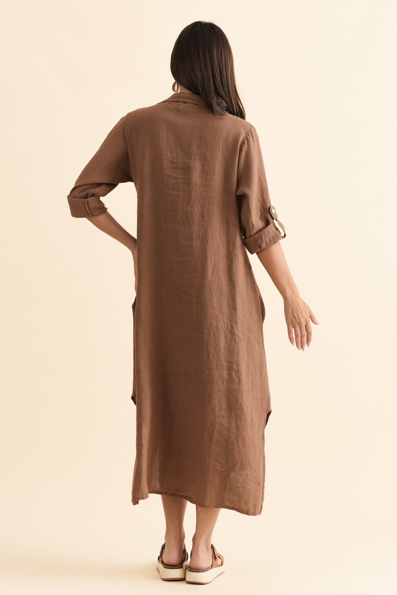 Elin Mocha Linen Shirt Dress