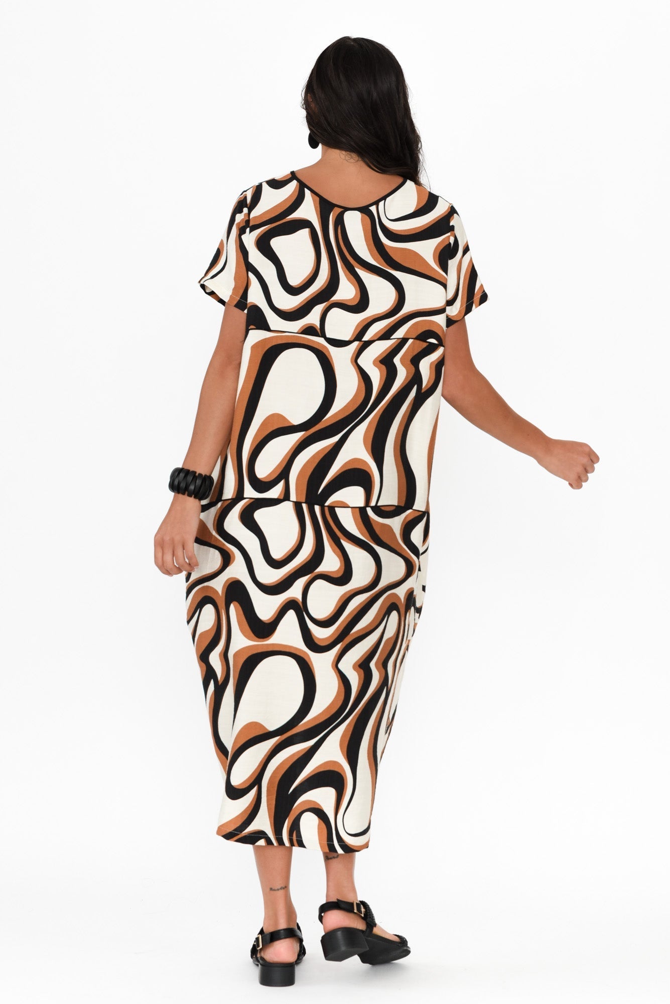 Elinda Brown Swirl Pocket Dress