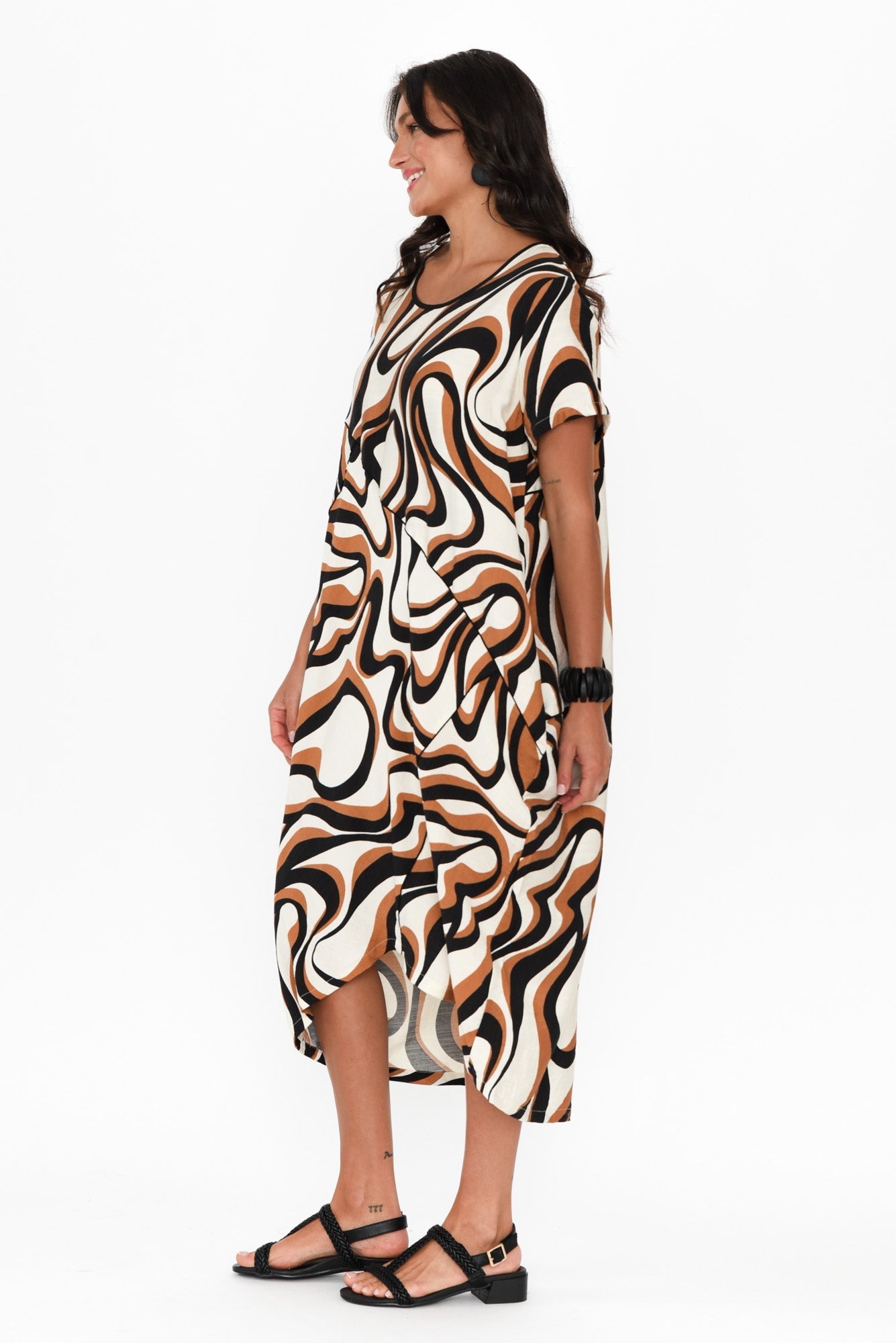 Elinda Brown Swirl Pocket Dress