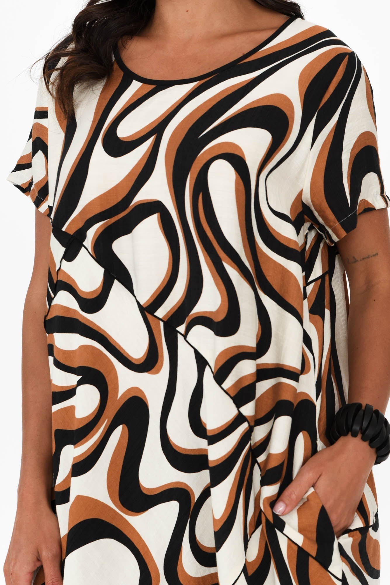 Elinda Brown Swirl Pocket Dress