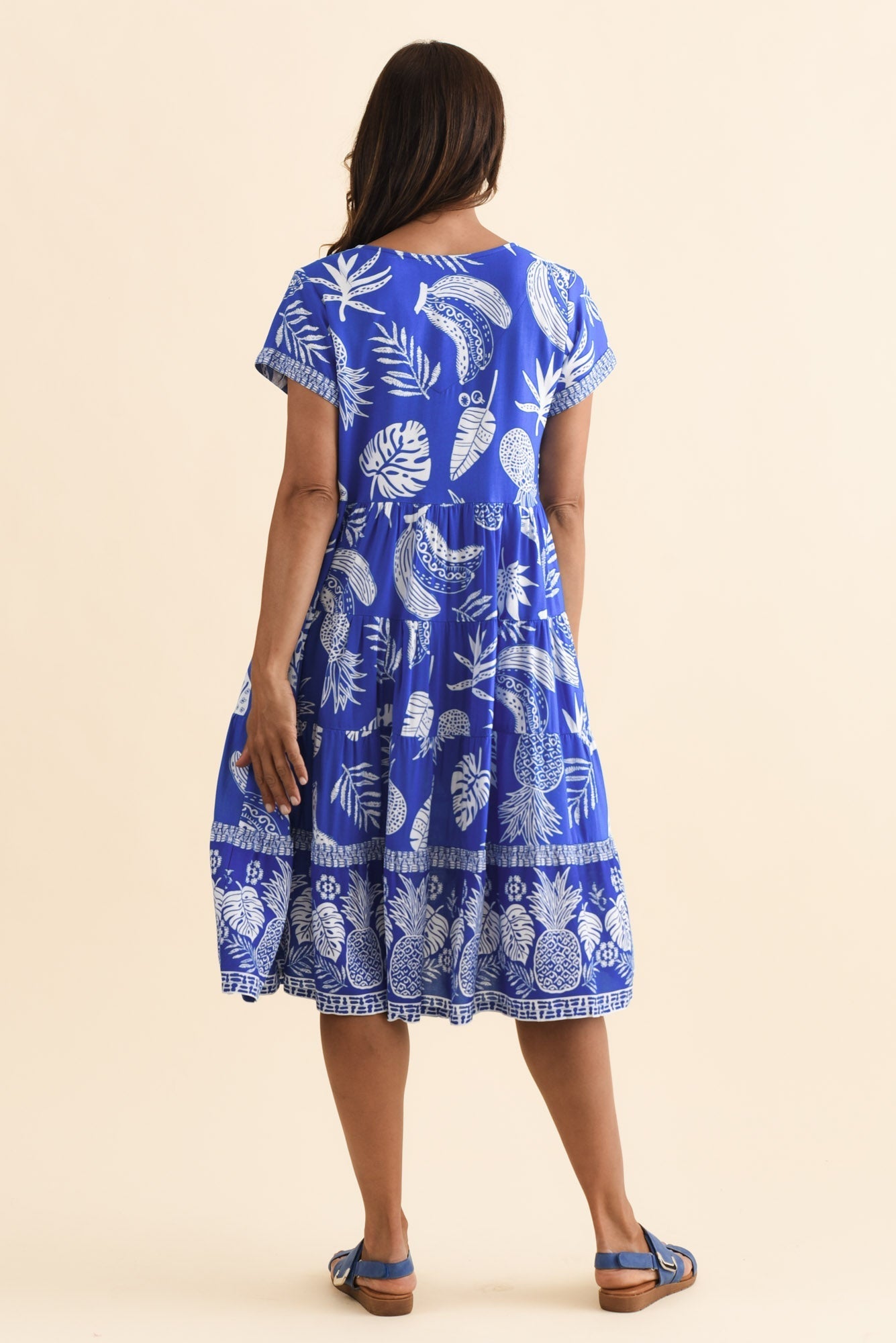 Emila Cobalt Tropical Button Dress