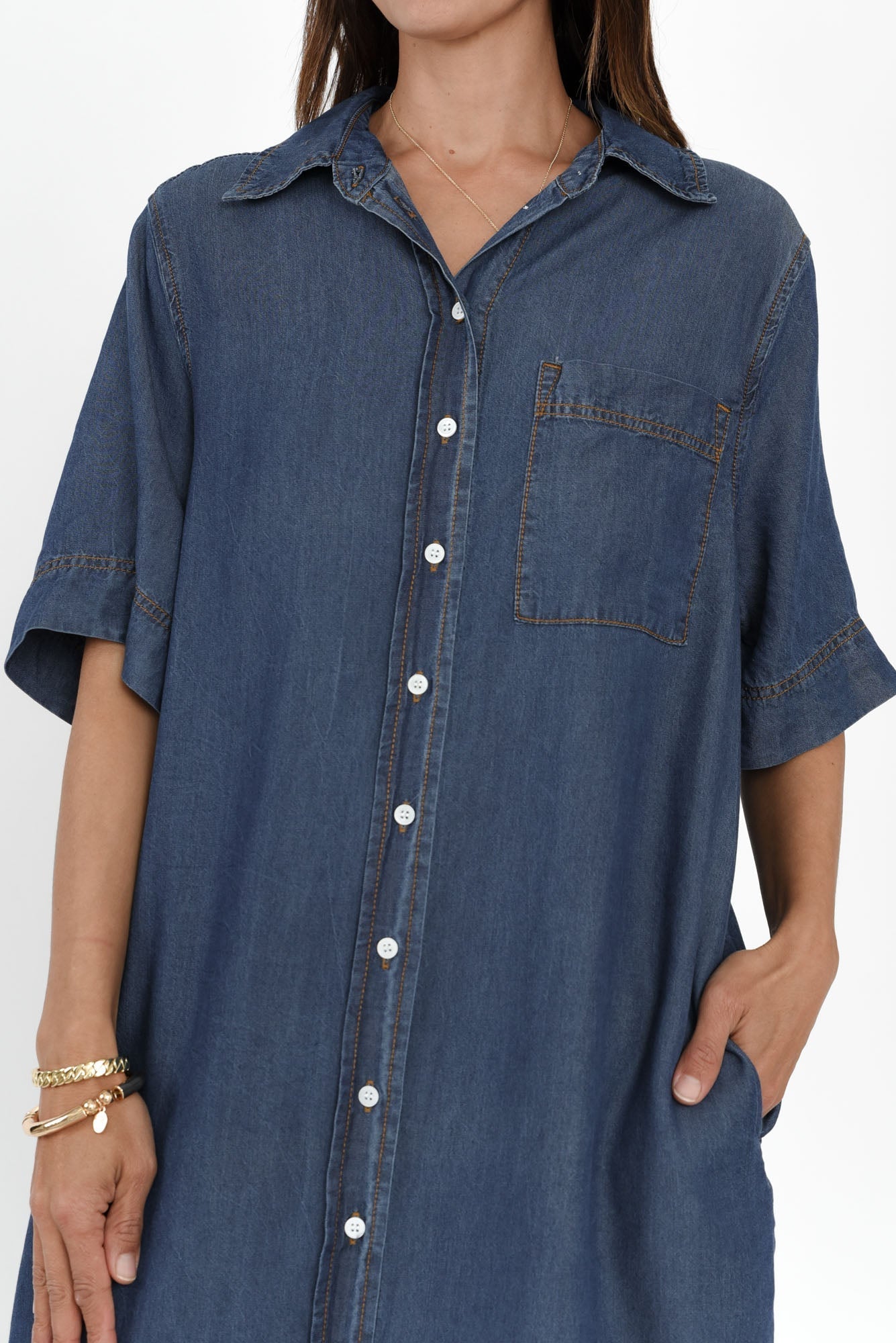 Emmy Dark Blue Denim Shirt Dress