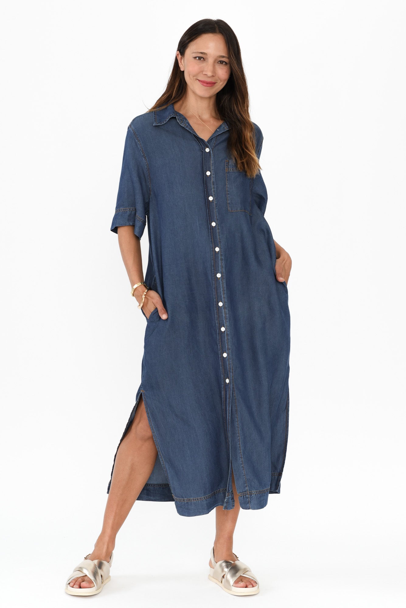Emmy Dark Blue Denim Shirt Dress
