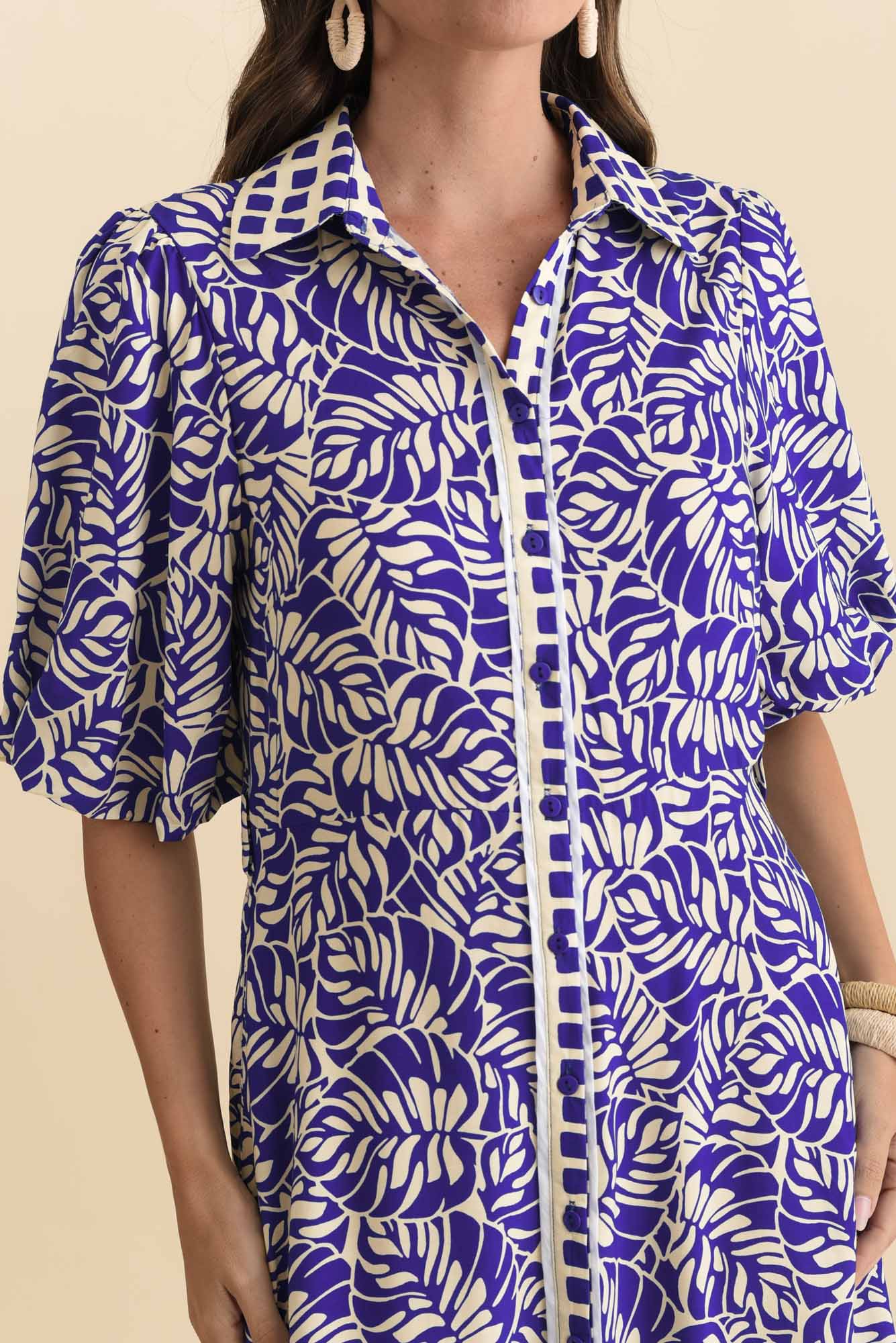 Eri Blue Fern Tie Dress