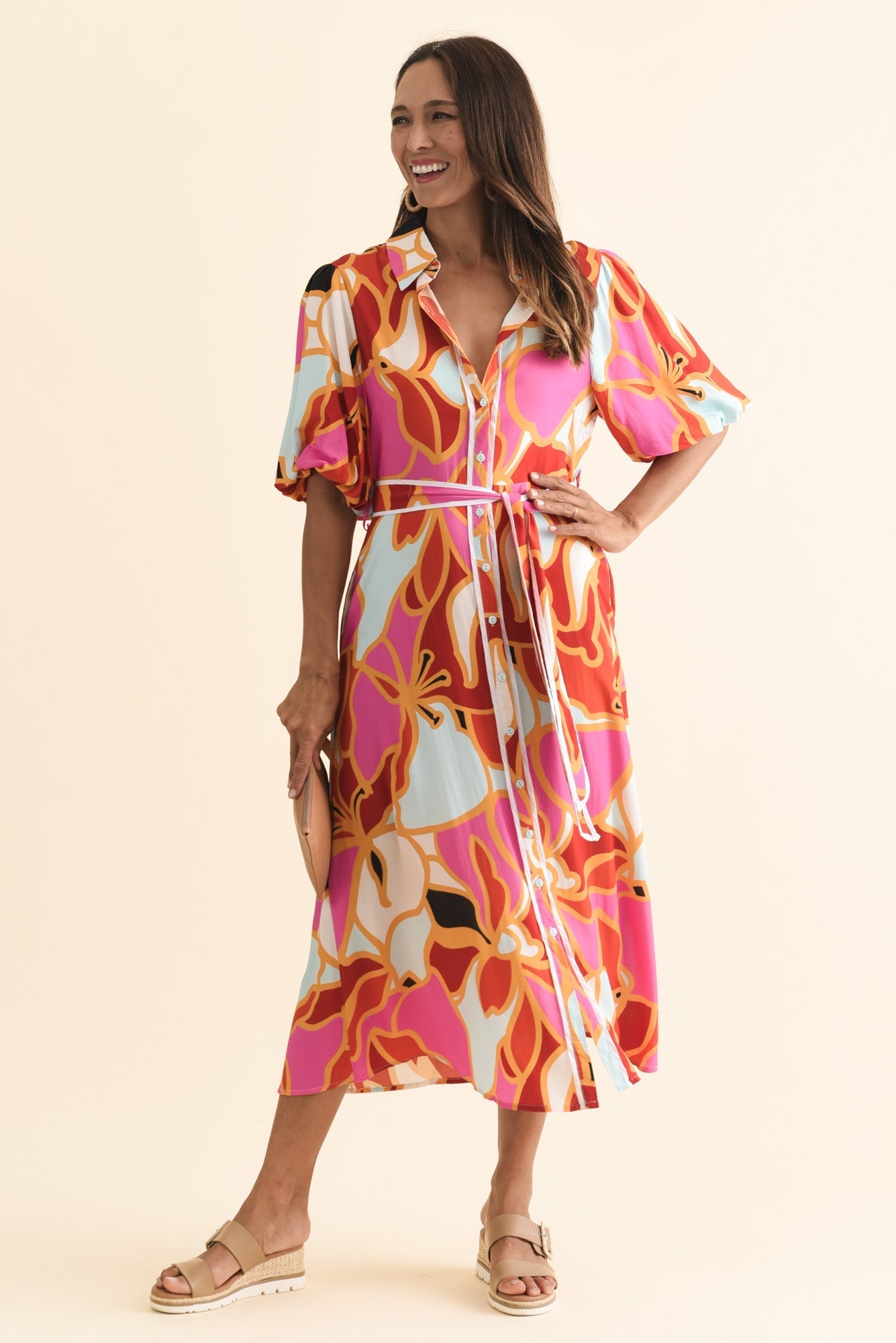 Eri Red Abstract Tie Dress