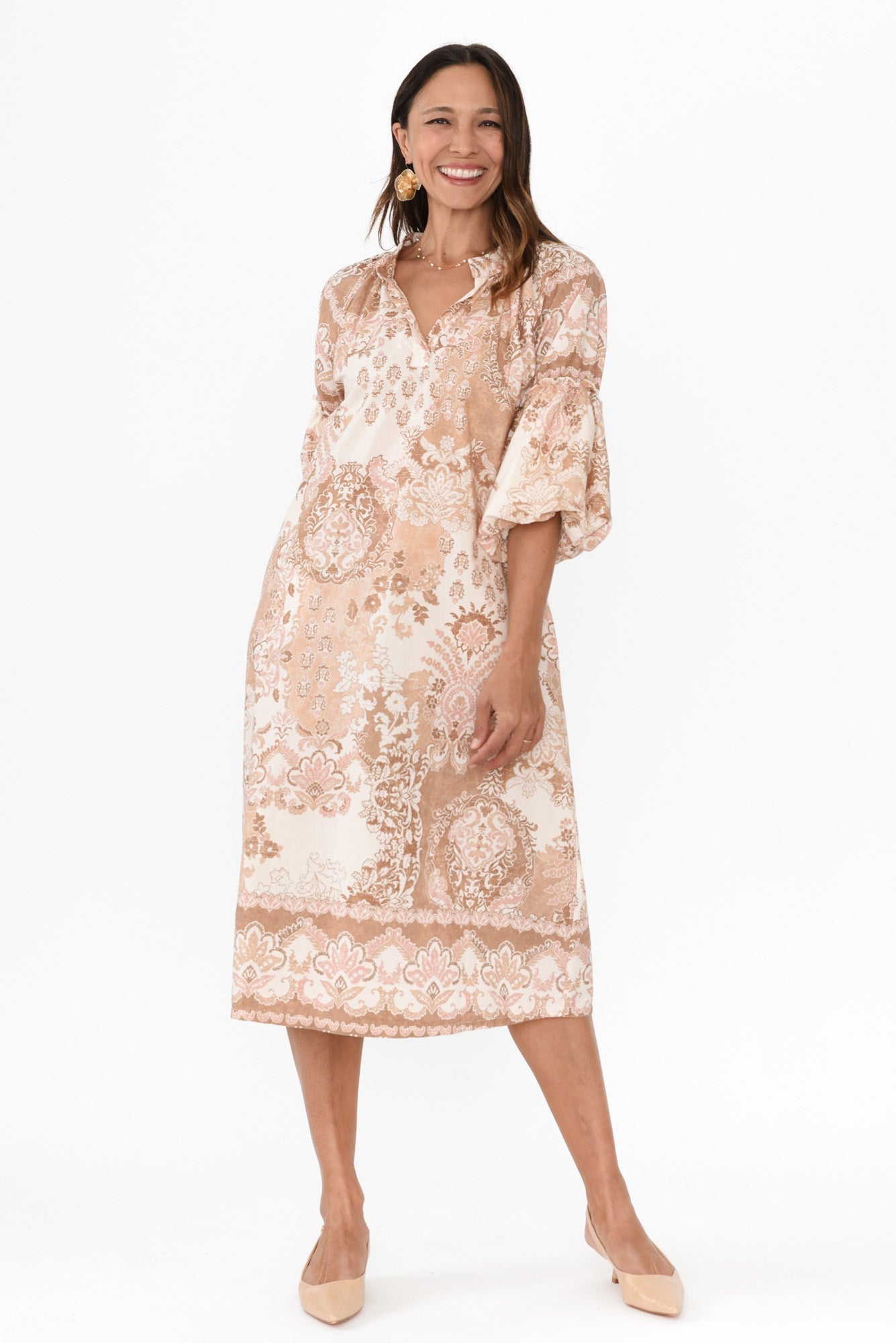 Erica Natural Abstract Cotton Tie Dress