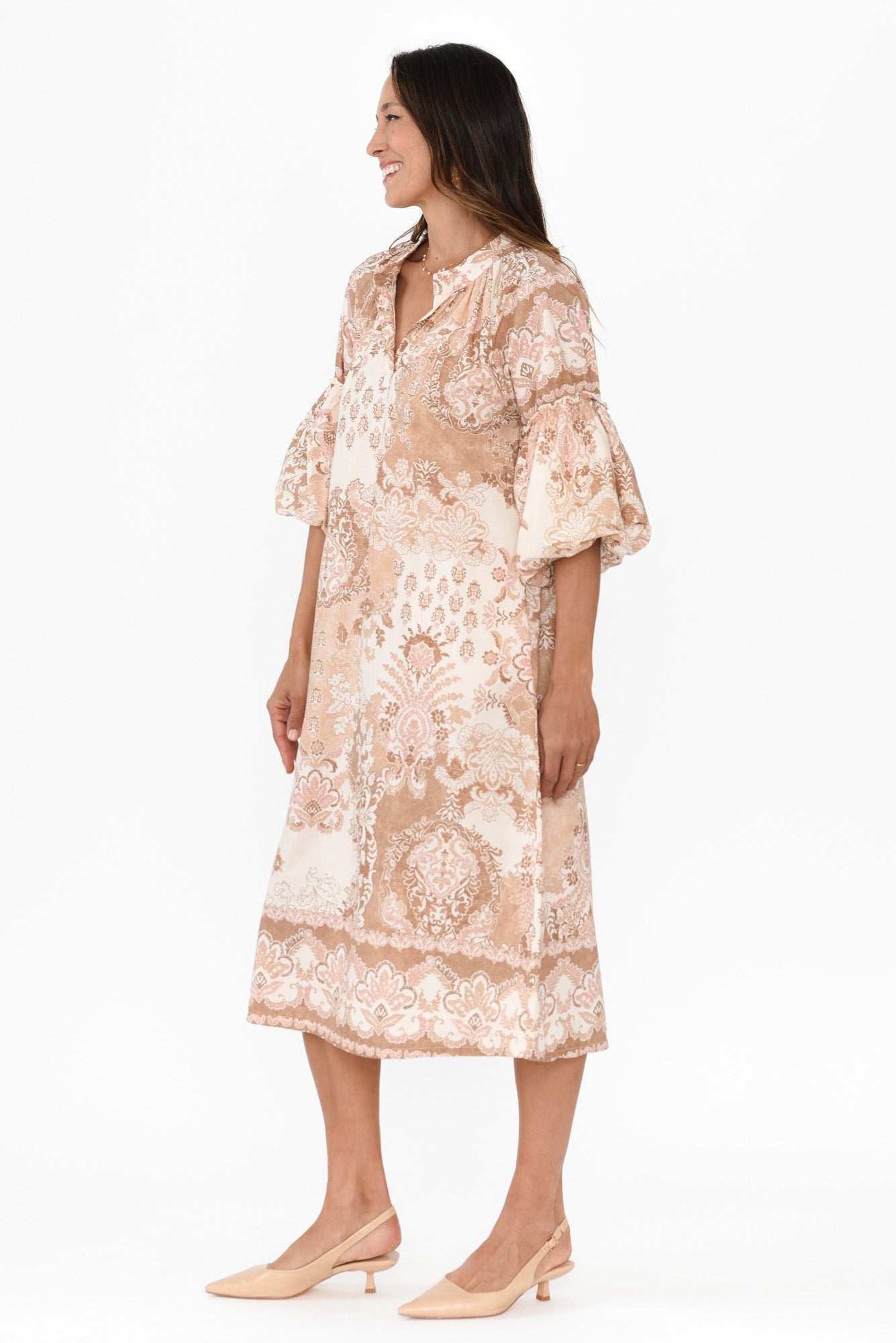 Erica Natural Abstract Cotton Tie Dress