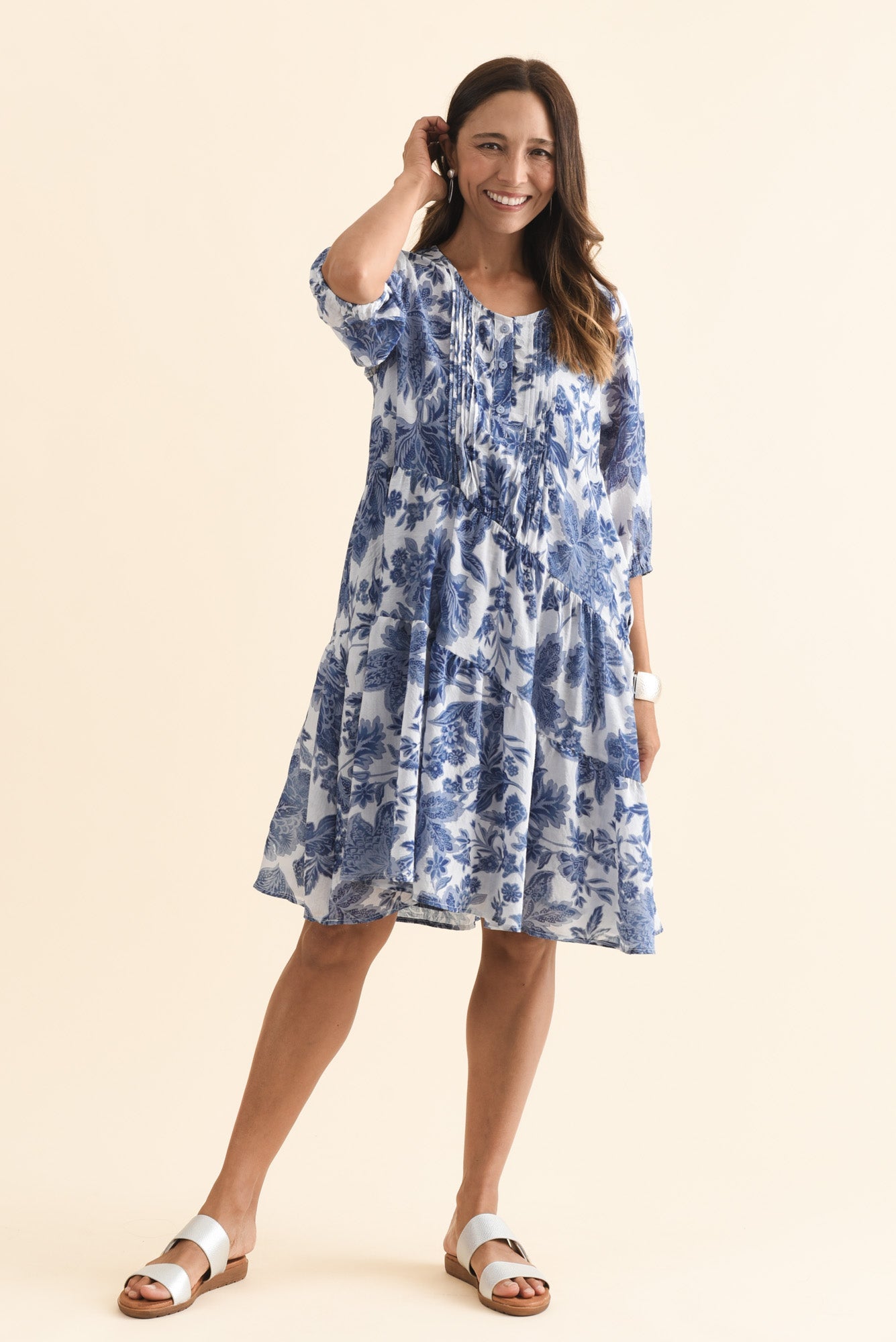 Esta Blue Floral Sleeved Dress