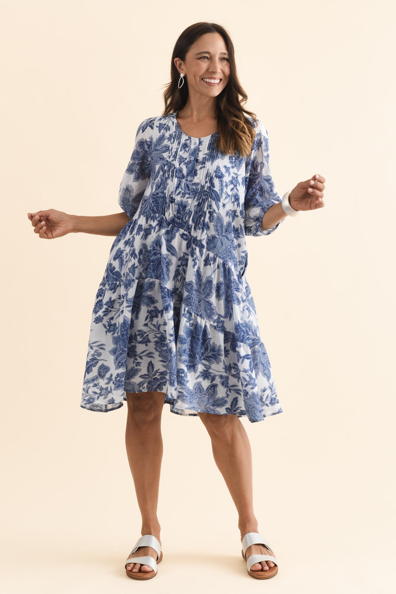Esta Blue Floral Sleeved Dress