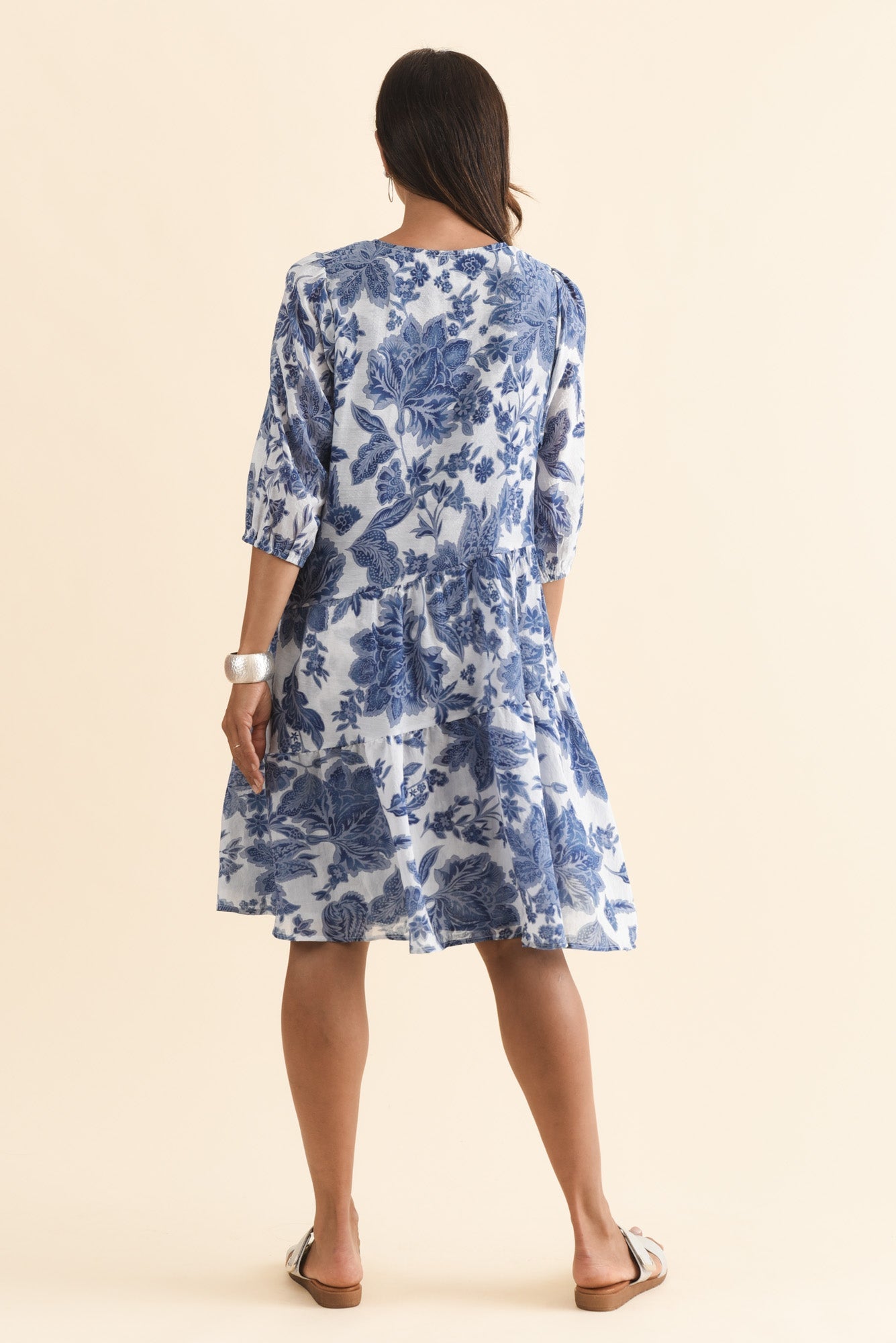 Esta Blue Floral Sleeved Dress