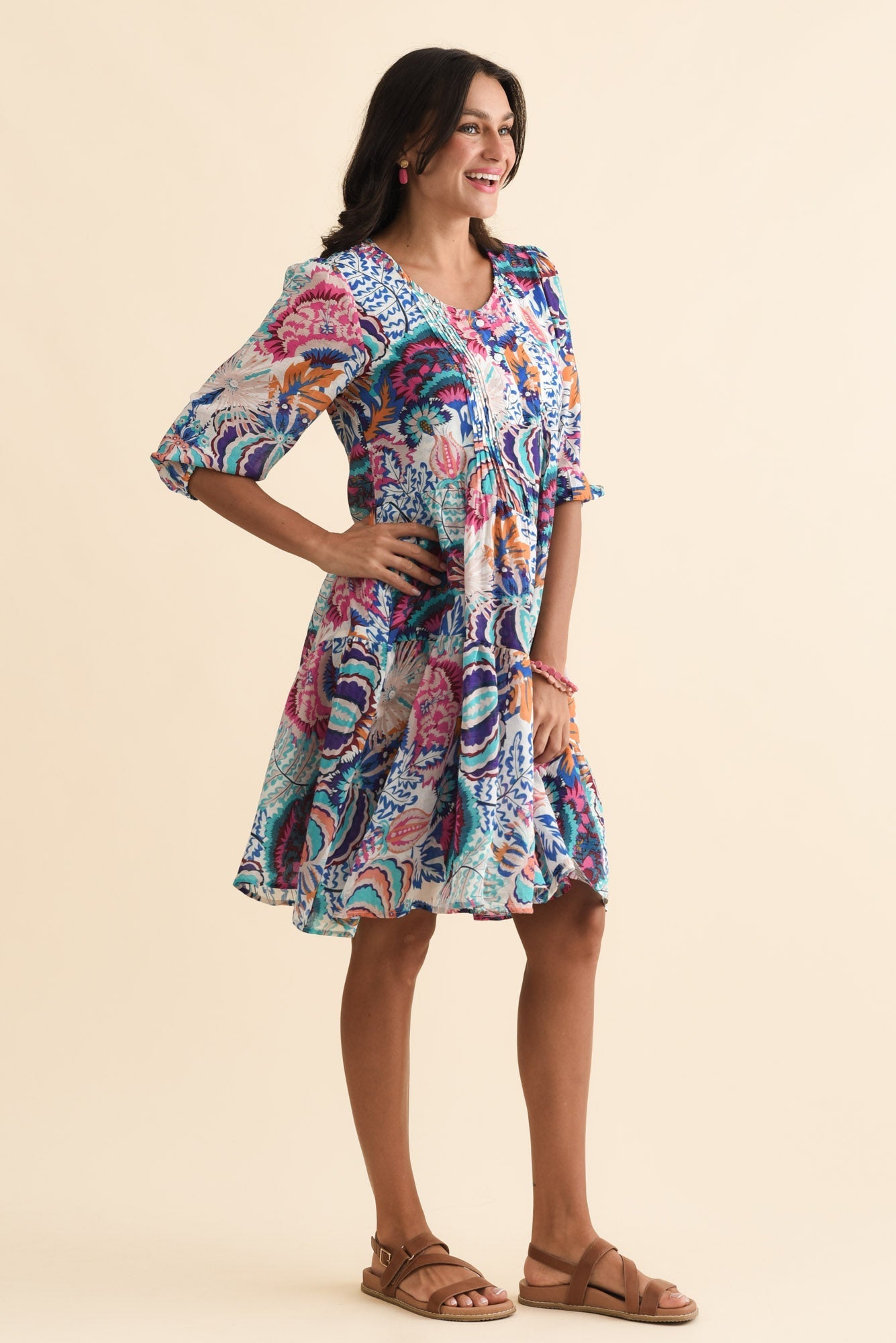 Esta Blue Garden Sleeved Dress