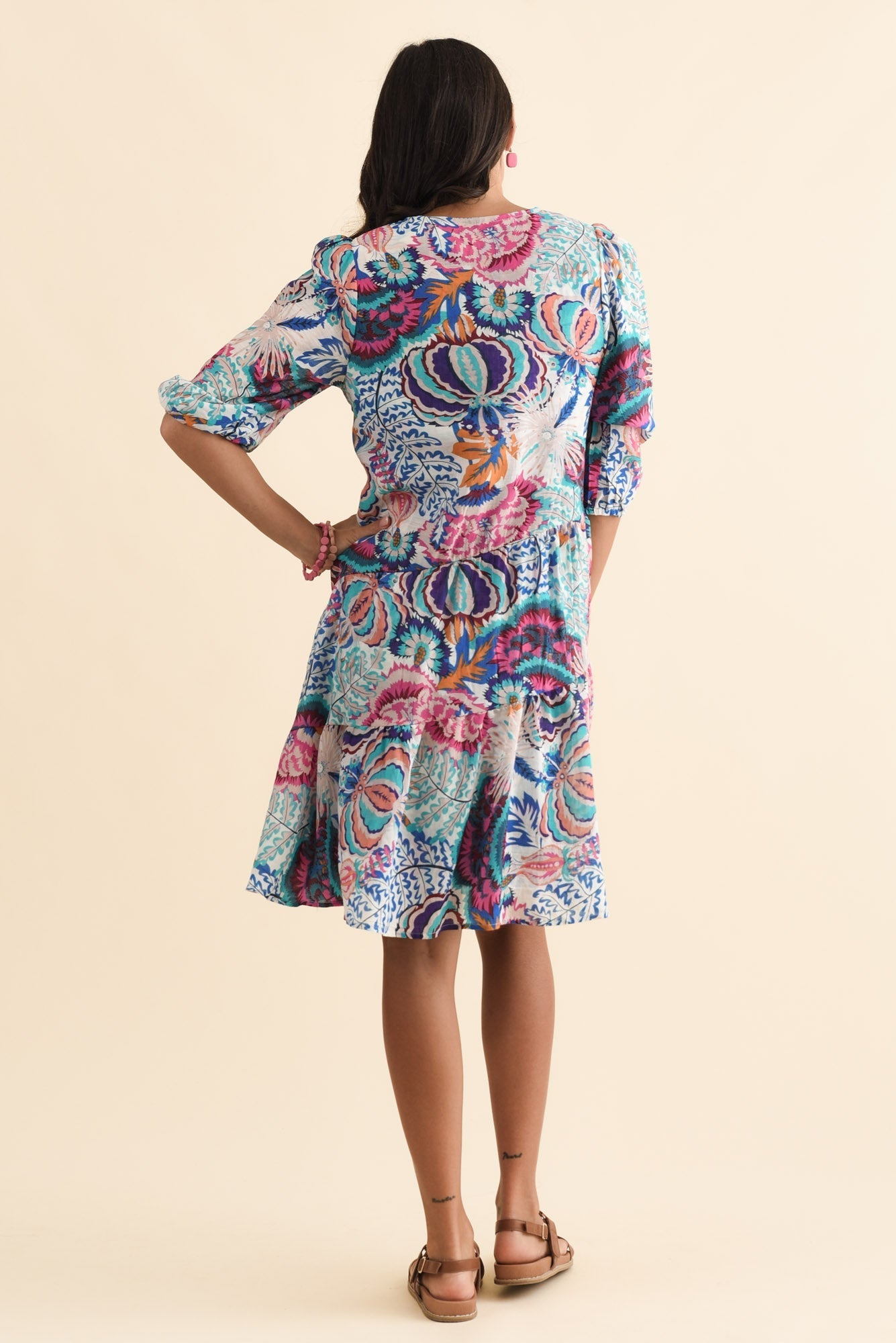 Esta Blue Garden Sleeved Dress