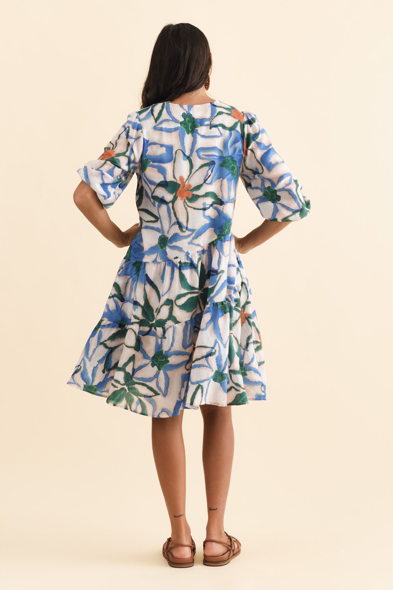 Esta Green Flower Sleeved Dress