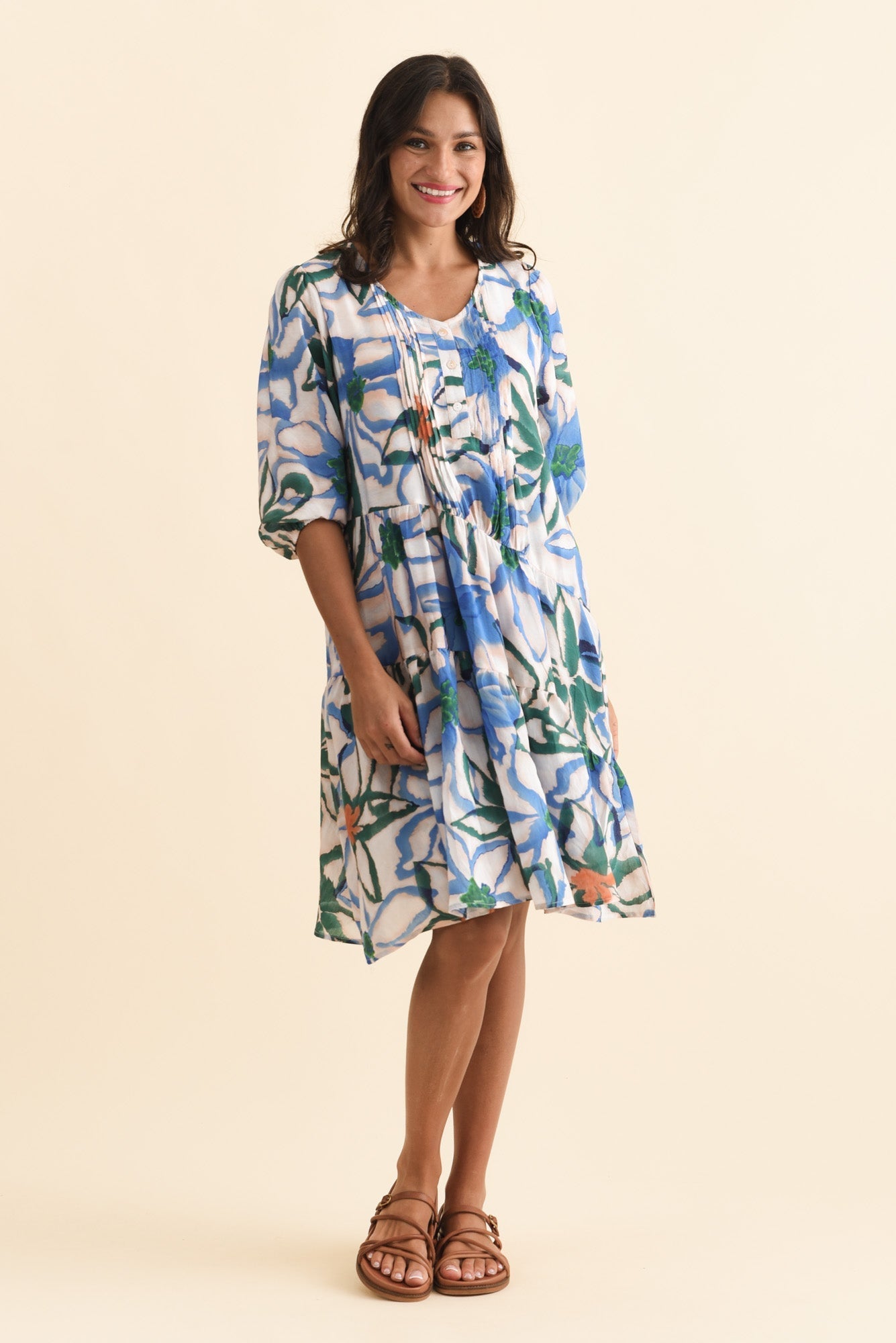 Esta Green Flower Sleeved Dress