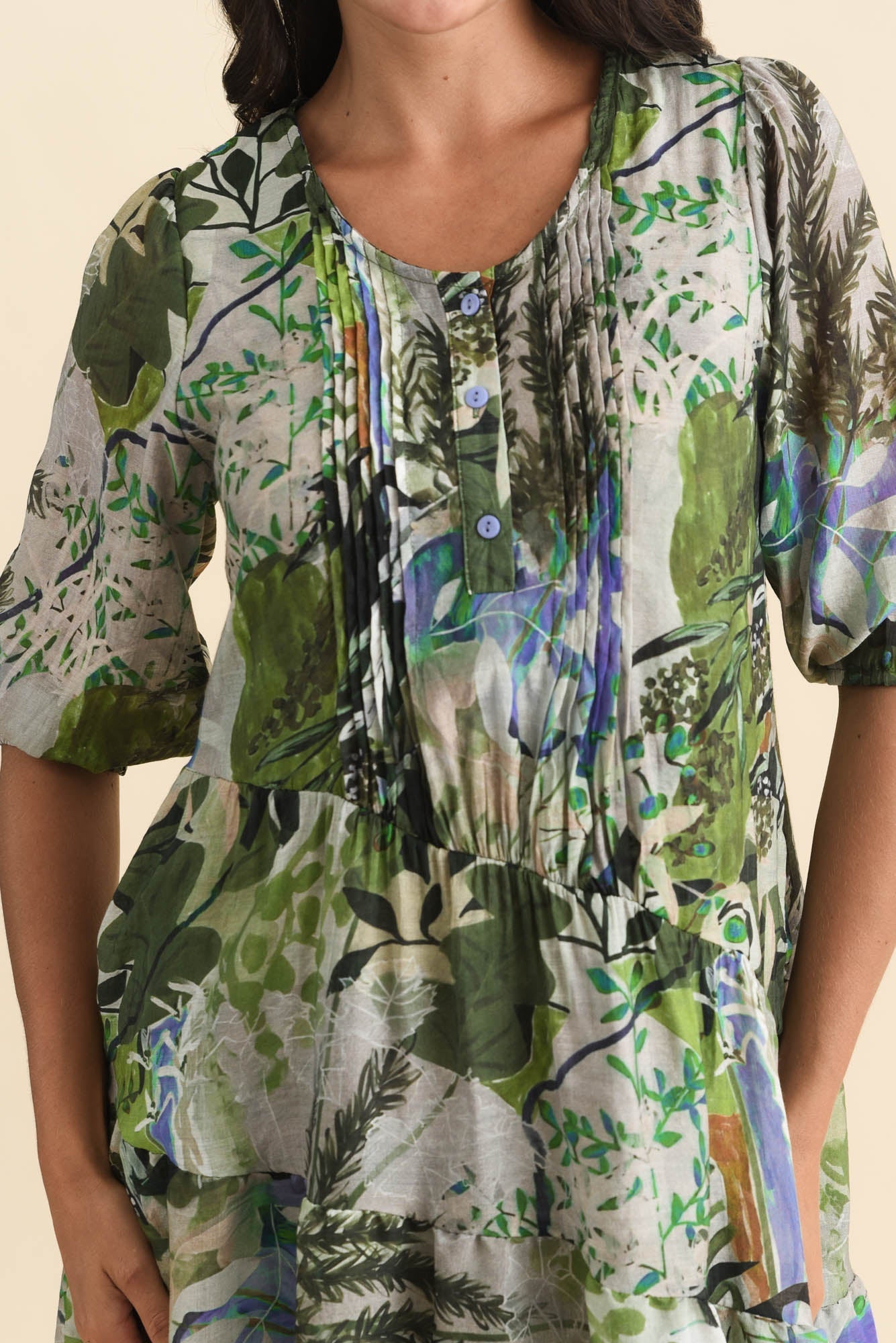 Esta Green Garden Sleeved Dress