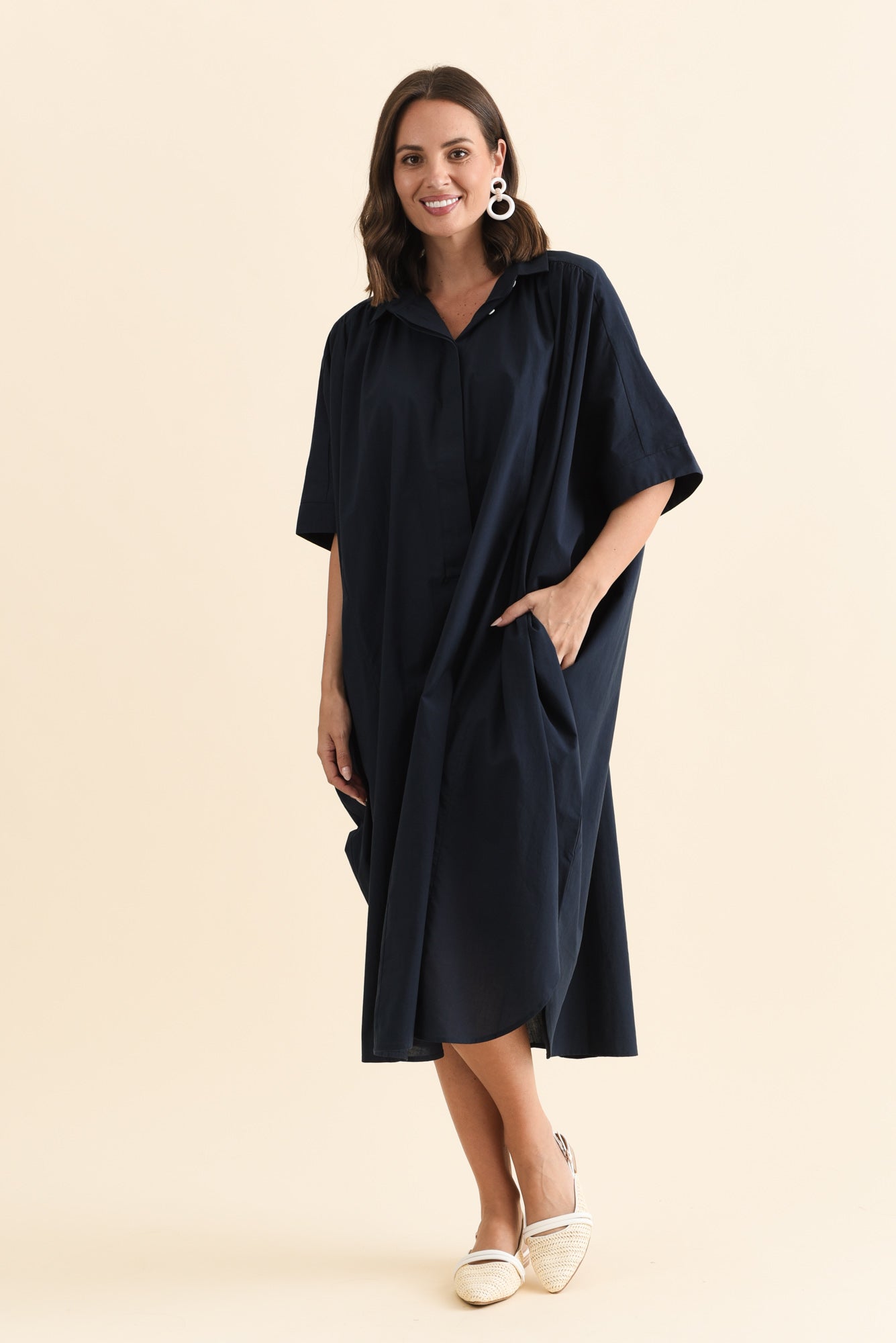 Esther Navy Cotton Tie Dress