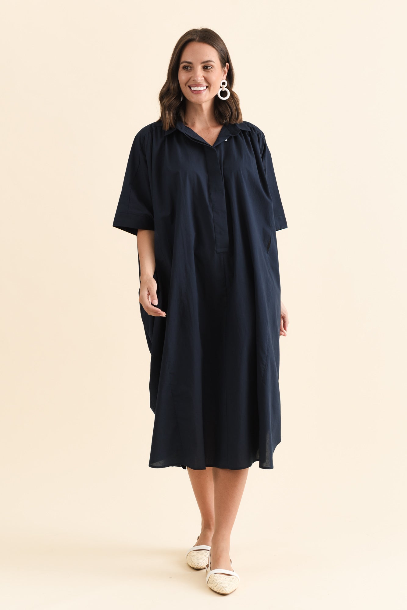 Esther Navy Cotton Tie Dress