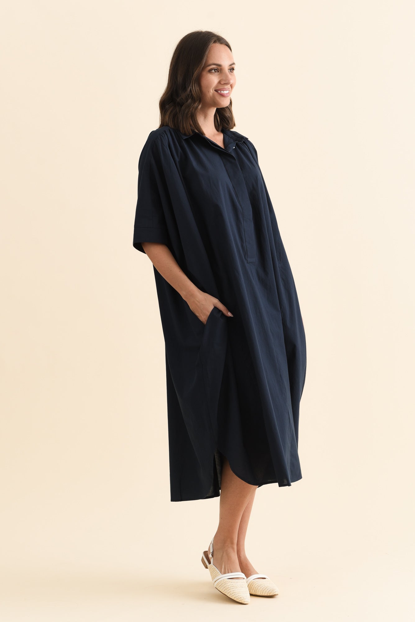 Esther Navy Cotton Tie Dress