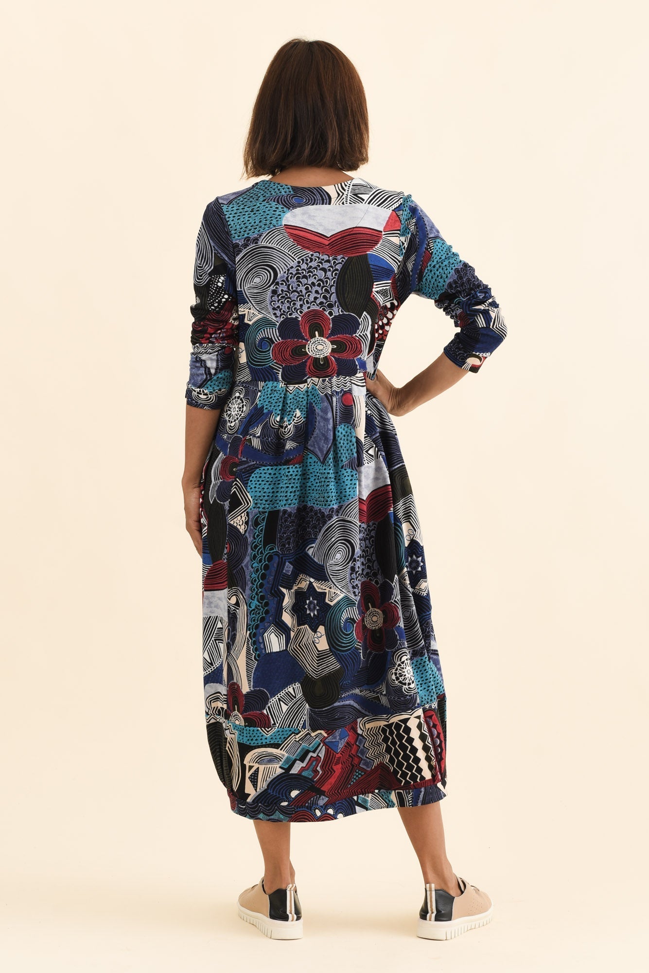 Estie Blue Abstract Pocket Midi Dress