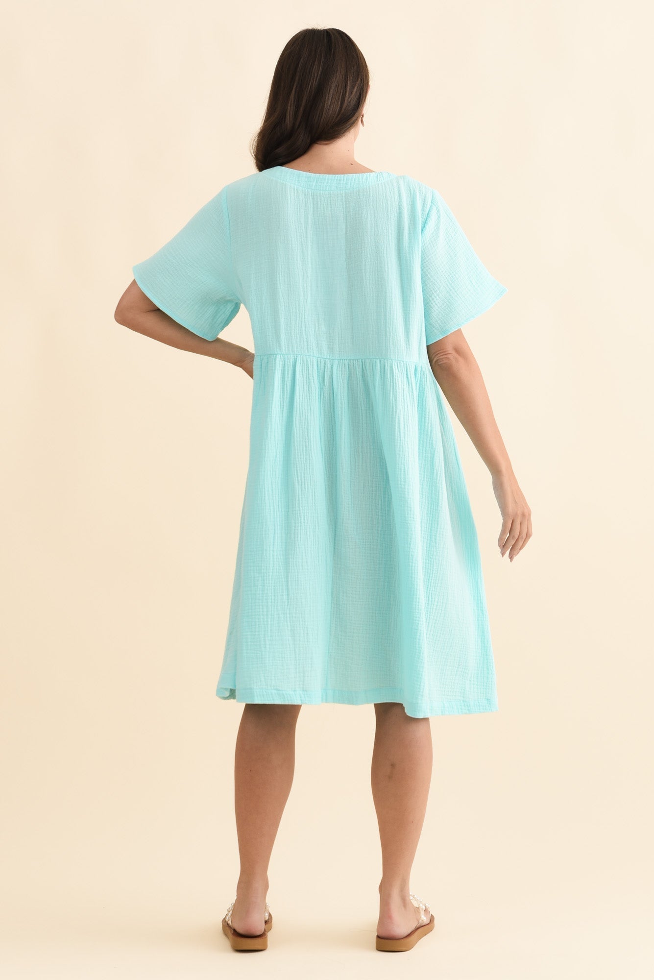 Cloud Gauze Light Blue Cotton Pocket Dress