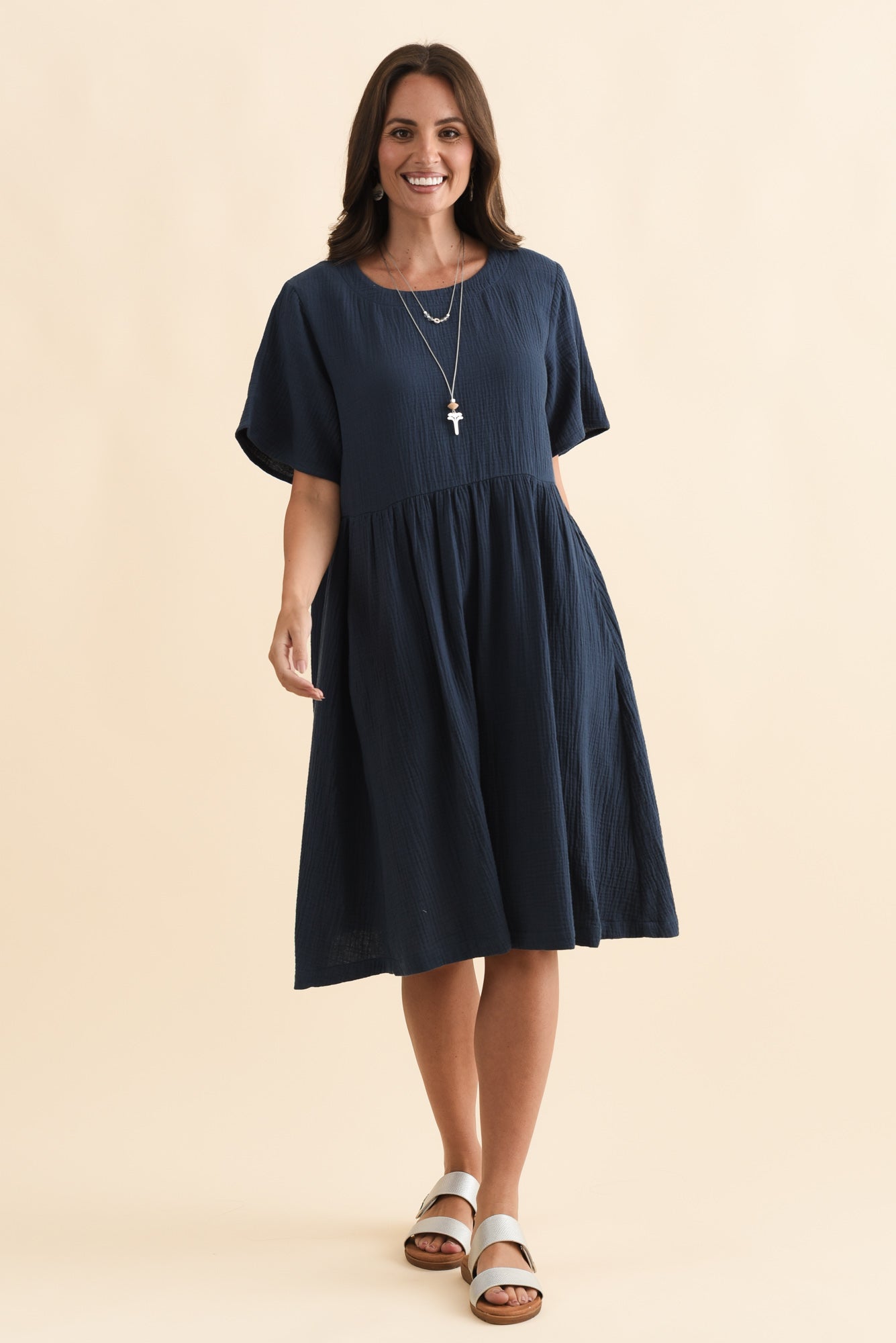 Cloud Gauze Navy Cotton Pocket Dress