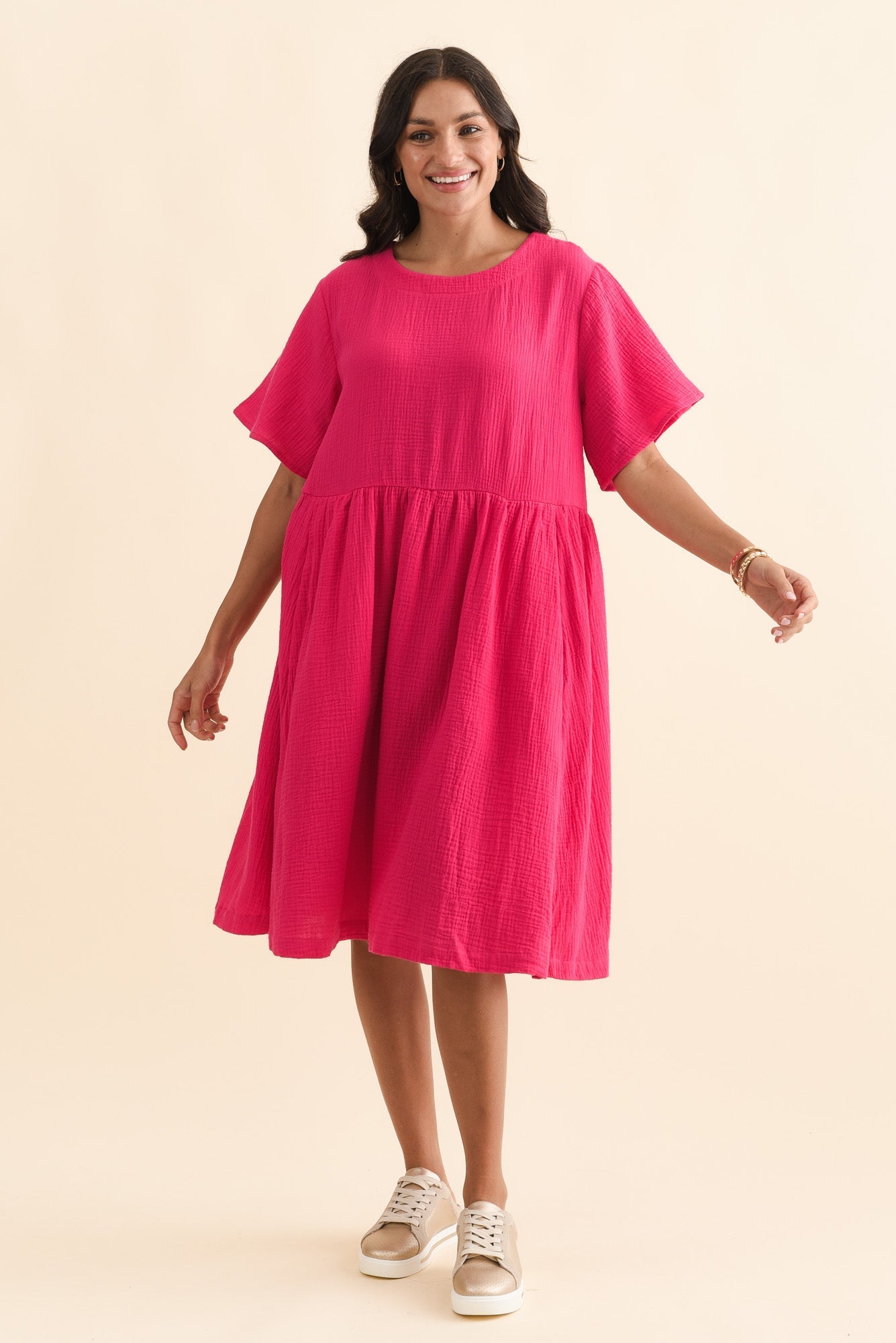 Cloud Gauze Pink Cotton Pocket Dress