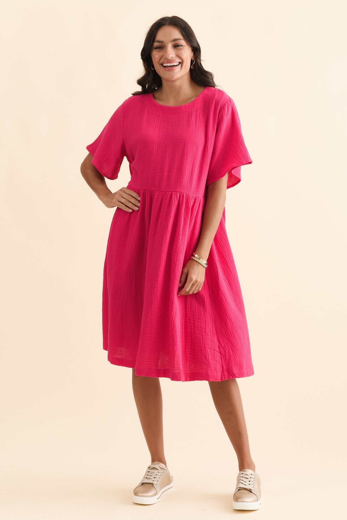 Cloud Gauze Pink Cotton Pocket Dress